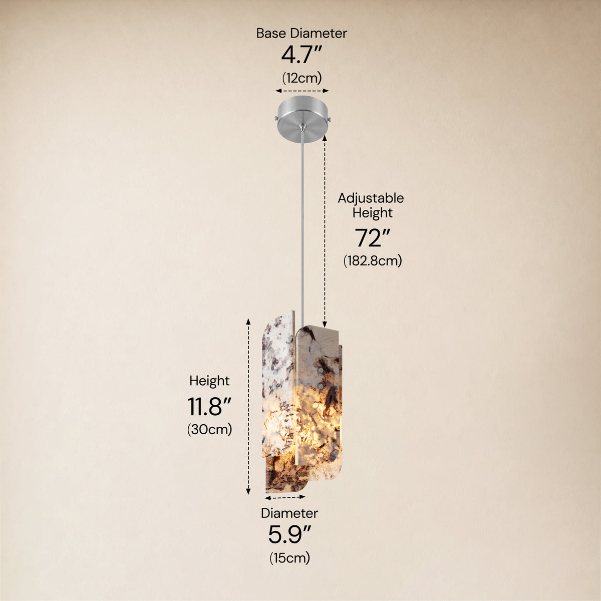 Pietra Snowland Marble Curved Pendant 5.9"D