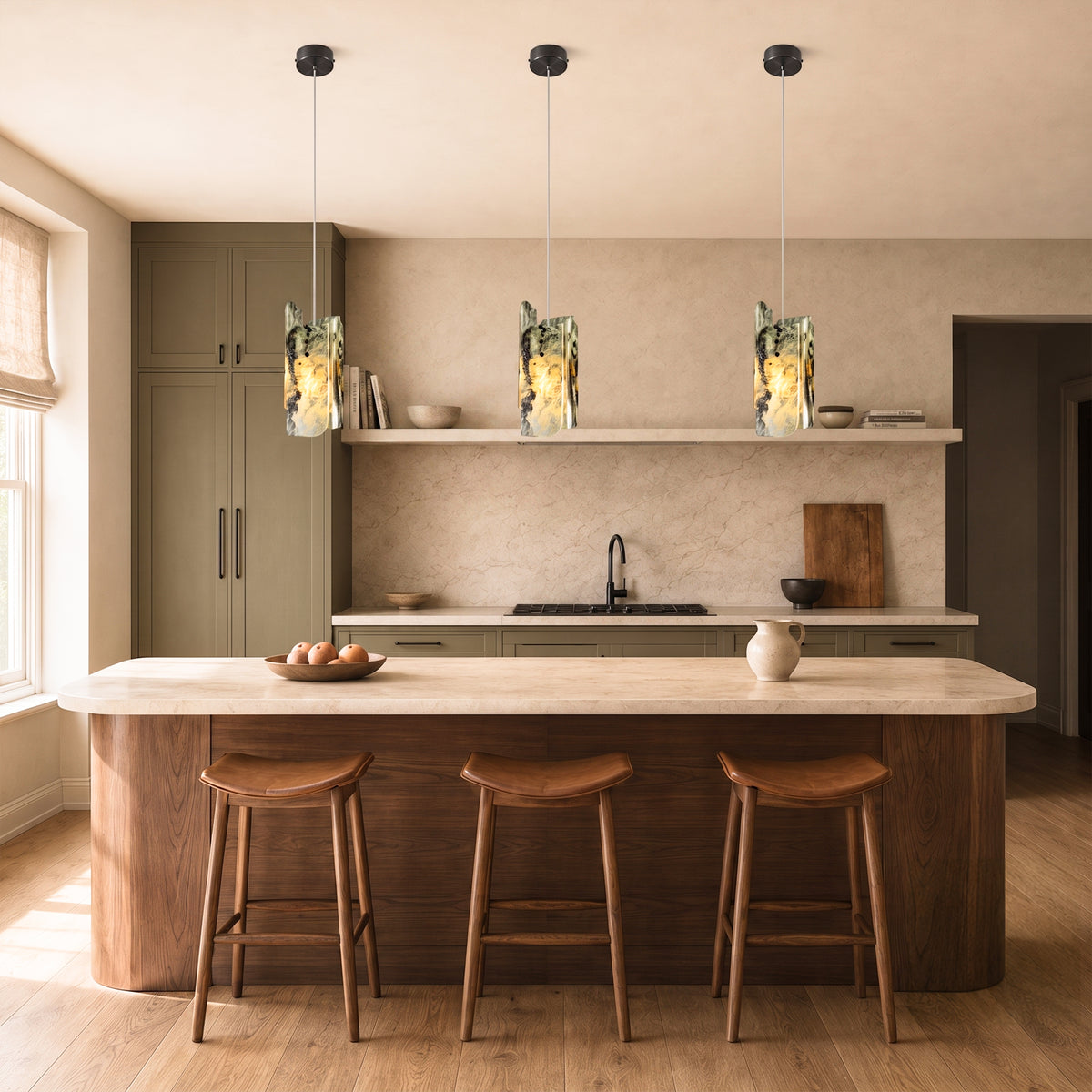 Pietra Green Marble Oval Pendant Light 5.9"D