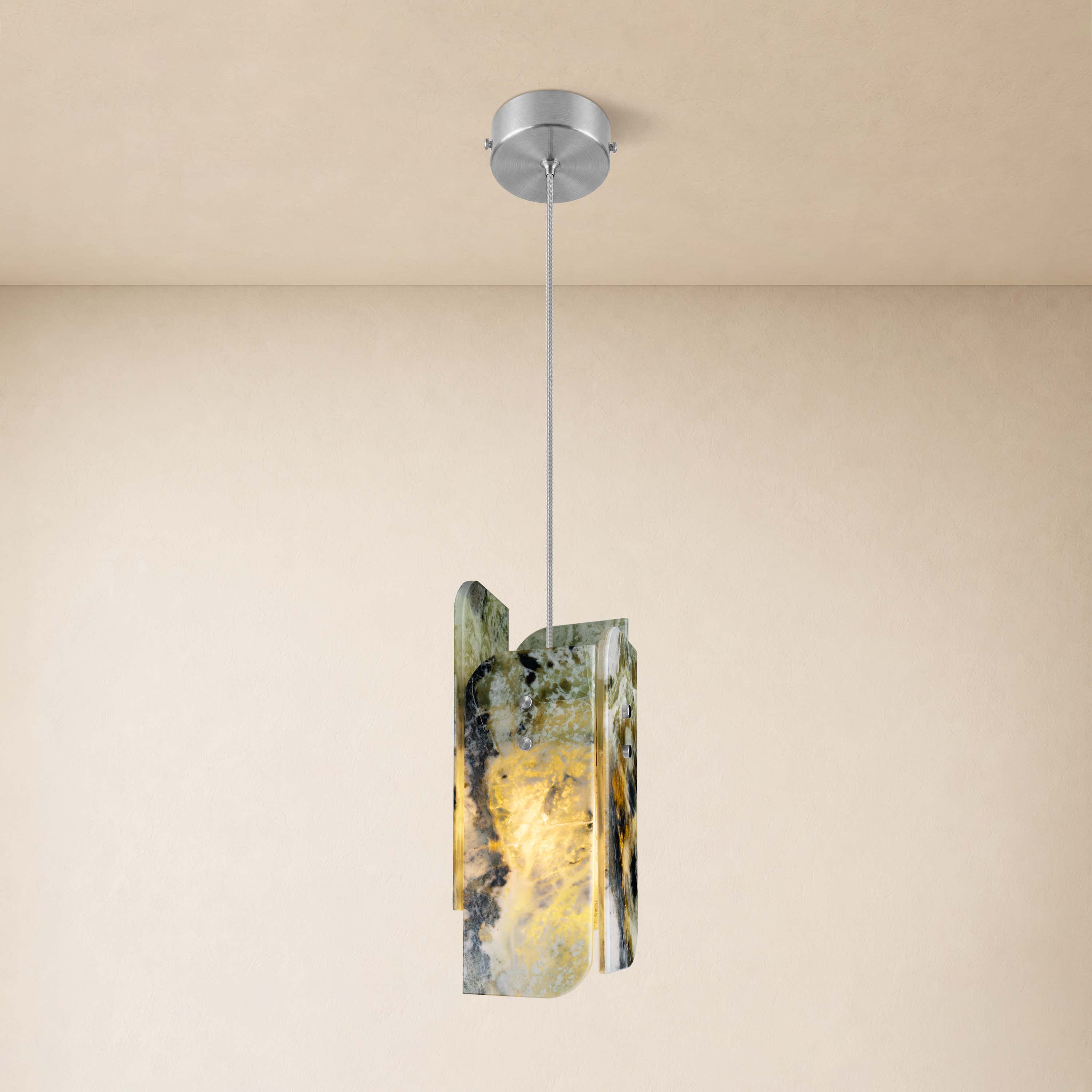 Pietra Green Marble Oval Pendant Light 5.9"D