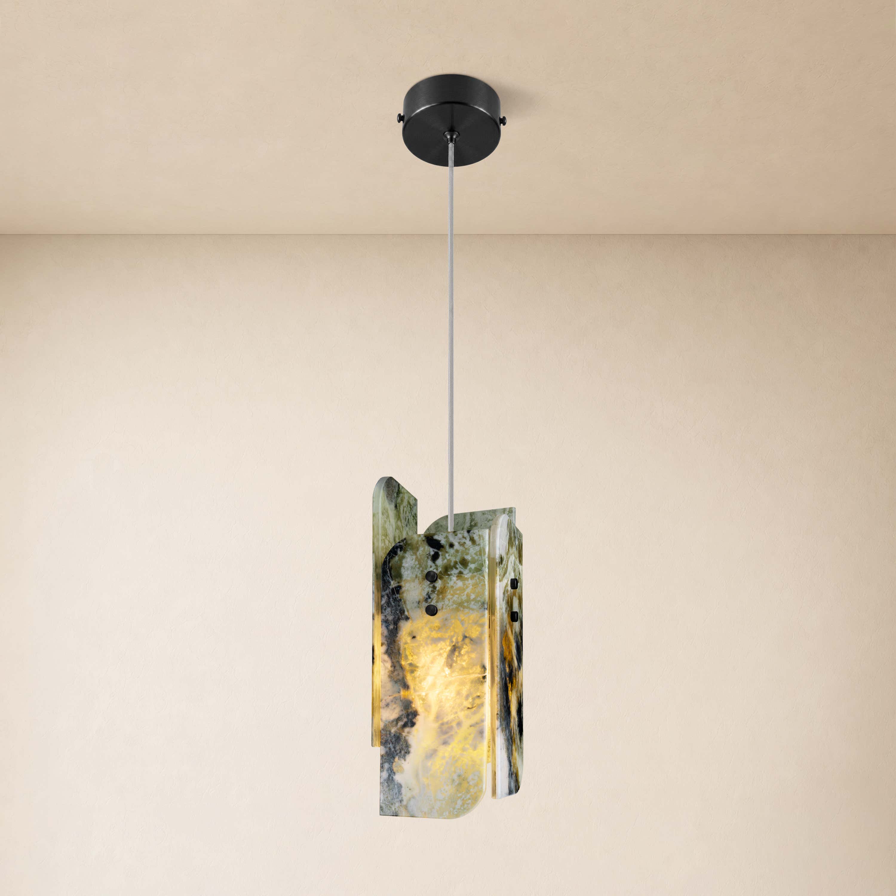 Pietra Green Marble Oval Pendant Light 5.9"D