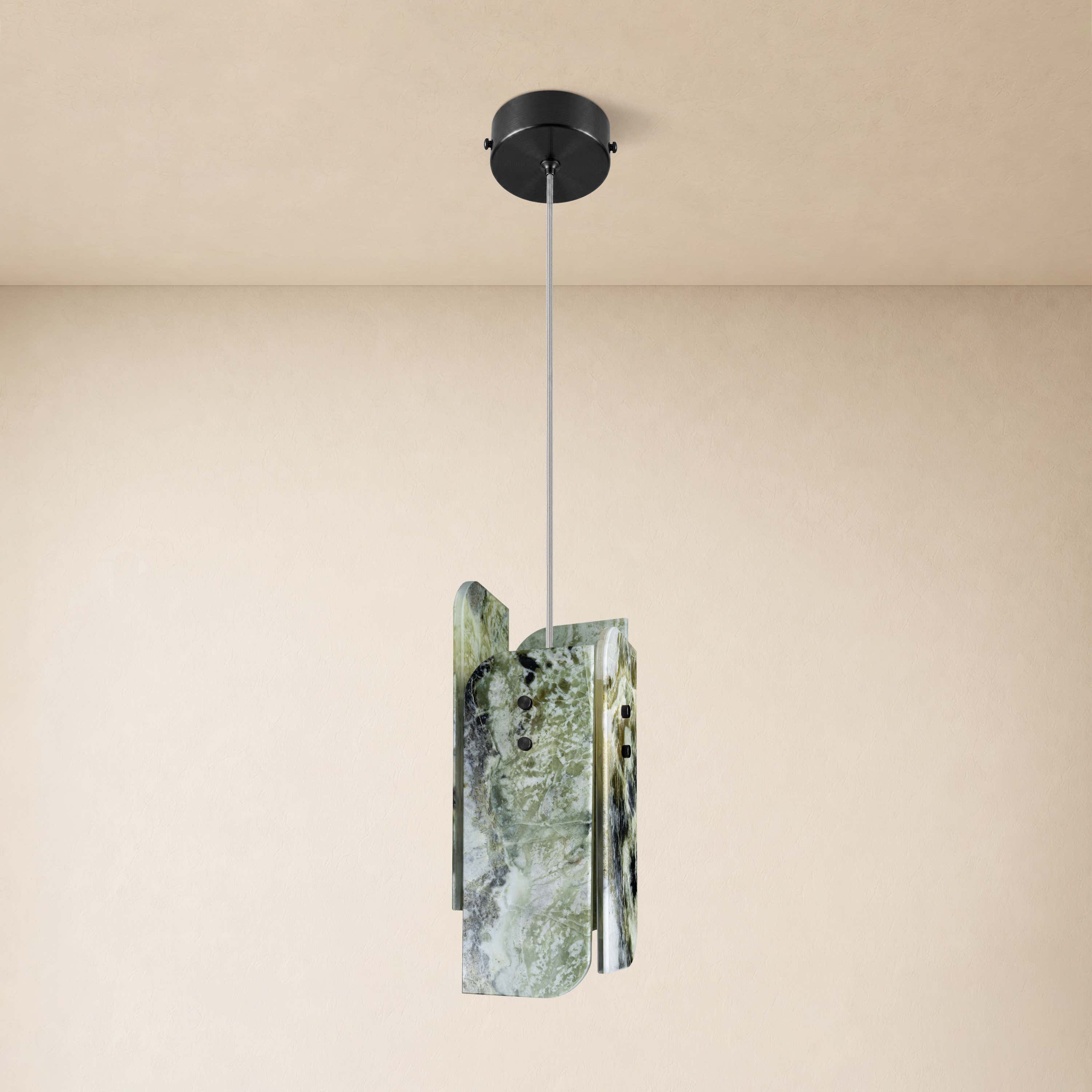 Pietra Green Marble Oval Pendant Light 5.9"D