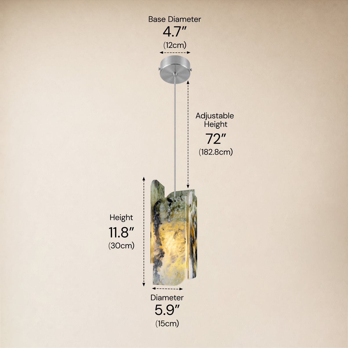 Pietra Green Marble Oval Pendant Light 5.9"D