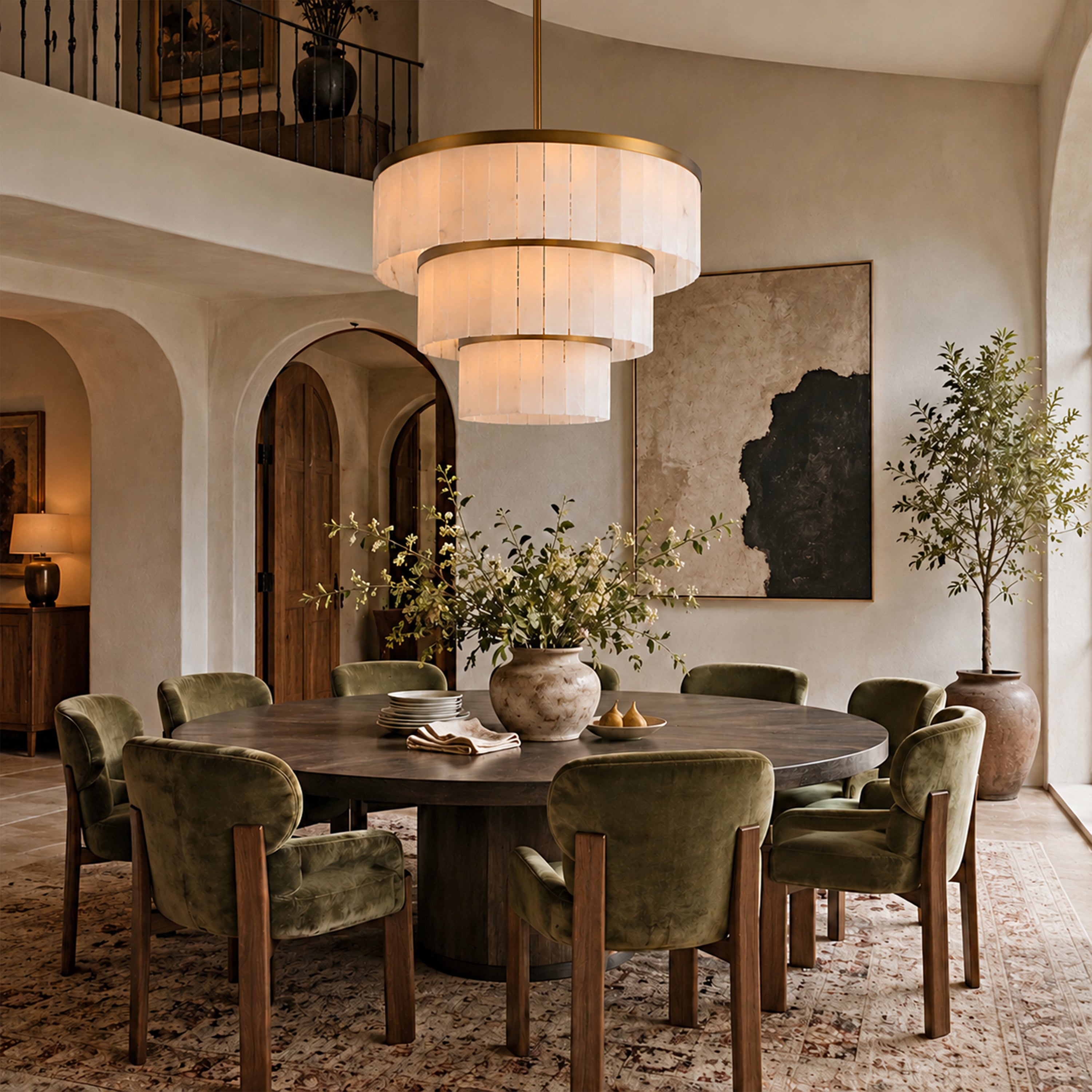 Celestia Alabaster Tiered Round Chandelier 60"D