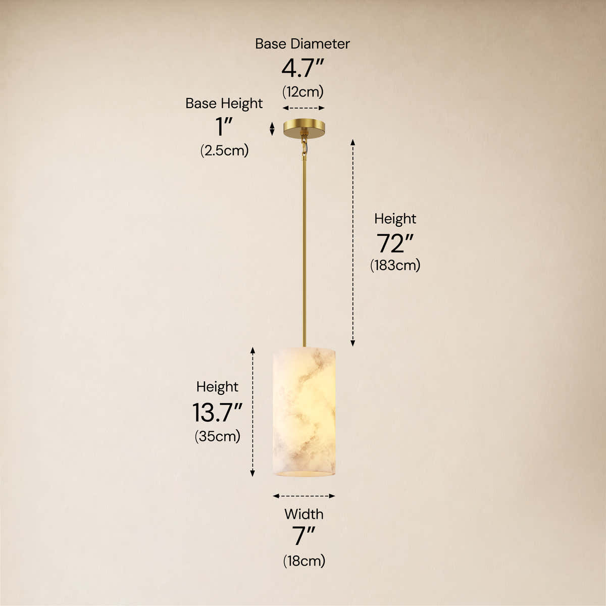 Calyndra Resin Cylinder Pendant 4"-7"W #Finish_Gold,Size_4"W dimensions 8