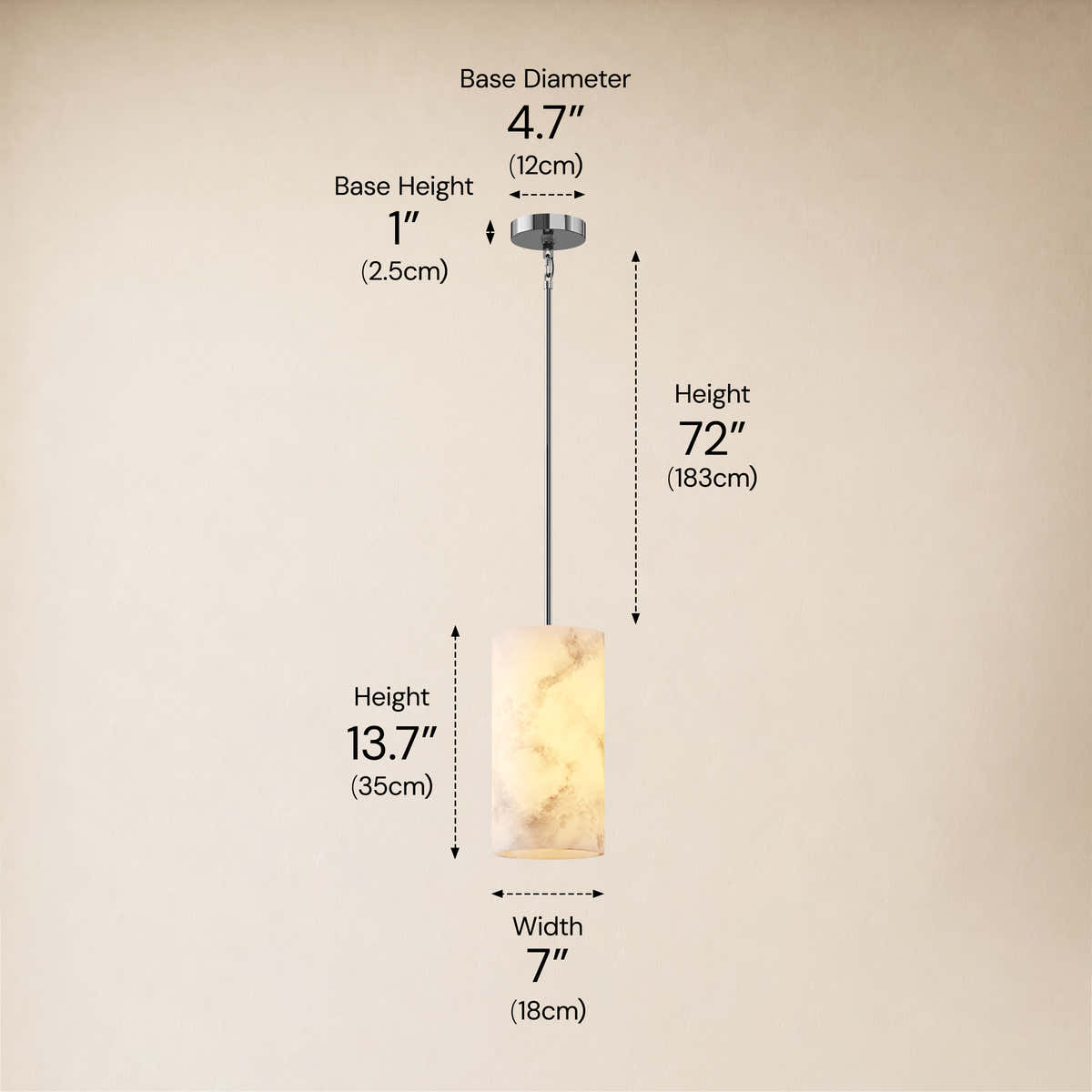 Calyndra Resin Cylinder Pendant 4"-7"W #Finish_Silver,Size_4"W dimensions 9