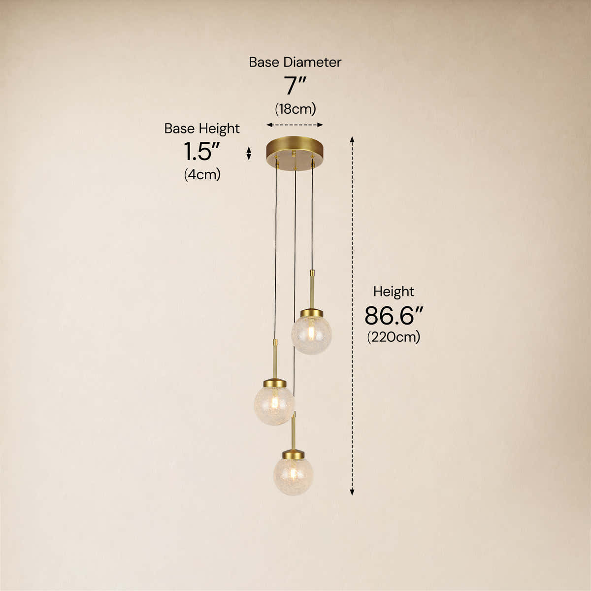 Liorenne Bubble Glass Globe Cluster Chandelier 7"D #Finish_Gold,Size_7" dimensions 1