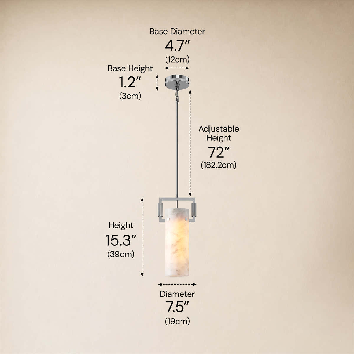Lioren Resin Cylinder Pendant Light 7.5"D dimensions 1