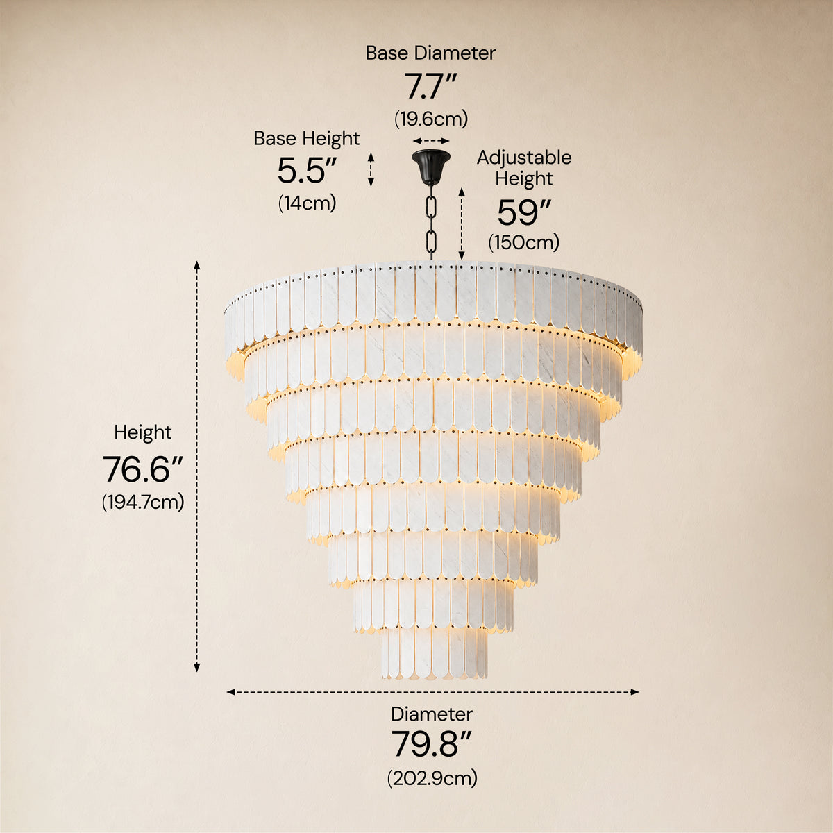 Pietra Porcelain White Marble Tiered Chandelier 79.8"D