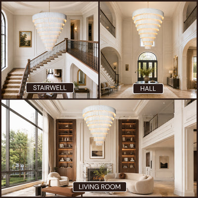 Pietra Porcelain White Marble Tiered Chandelier 79.8"D