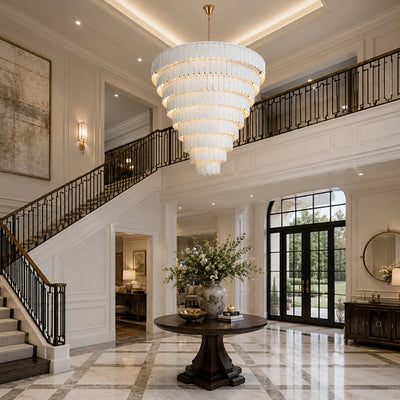 Pietra Porcelain White Marble Tiered Chandelier 79.8"D