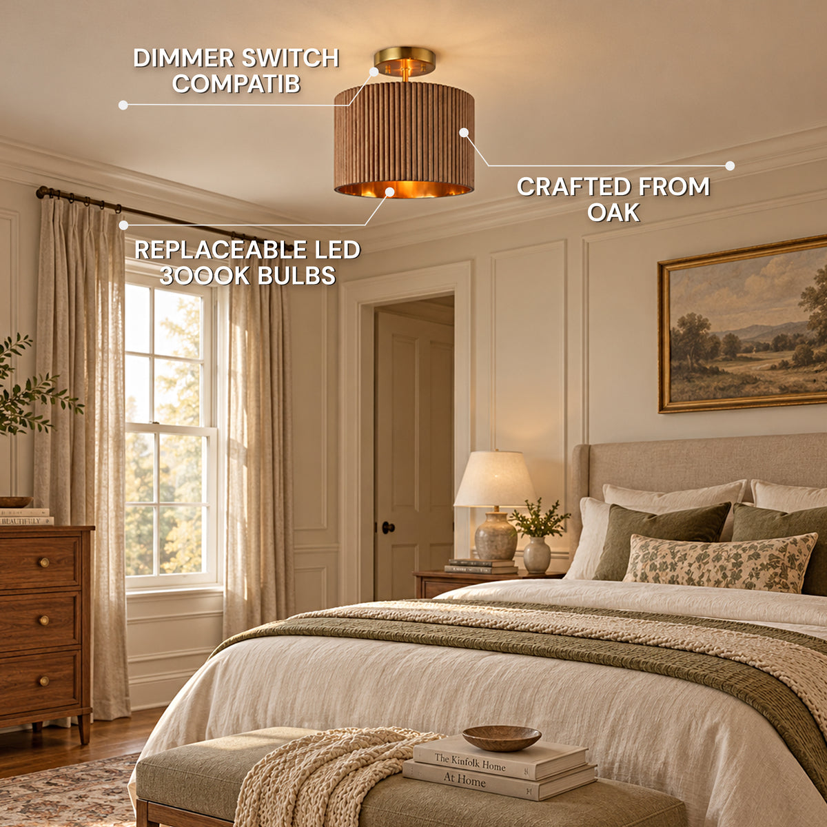 Eldwyne Oak Ribbed Drum Flush Mount 11.8"D