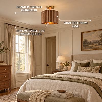 Eldwyne Oak Ribbed Drum Flush Mount 11.8"D