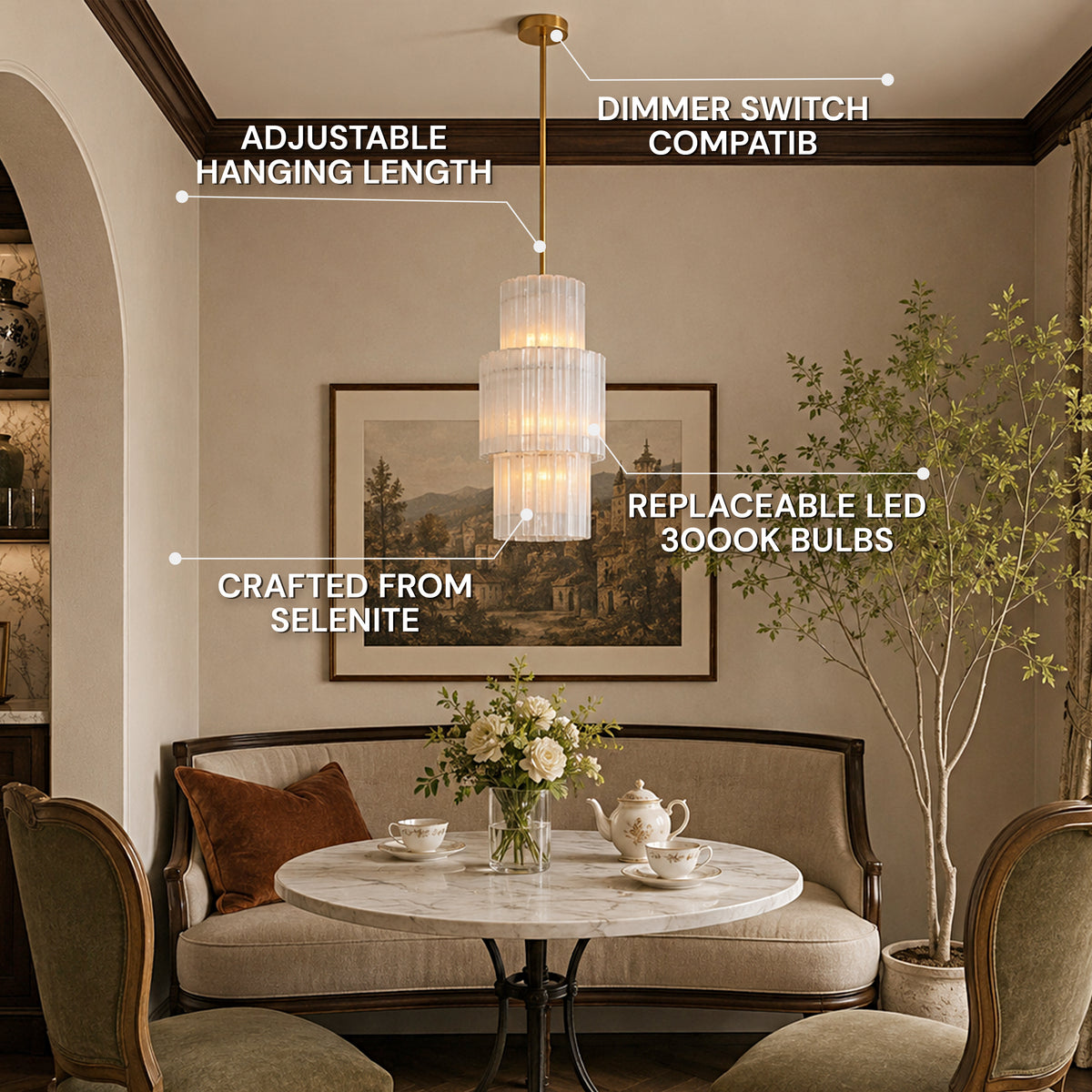 Selara Selenite Tiered Round Chandelier 12"D