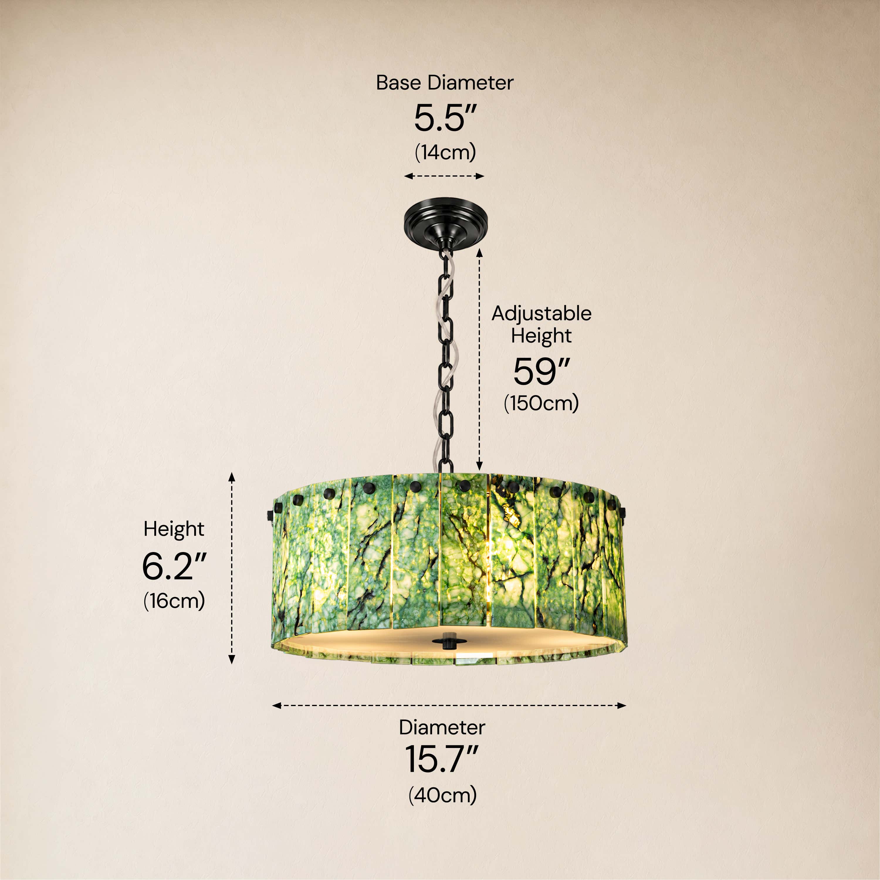Pietra Green Marble Drum Chandelier 15.7"D