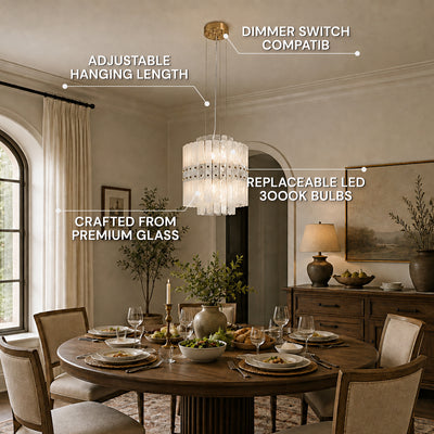 Pietra Arctic White Marble Tiered Chandelier 15.7"D