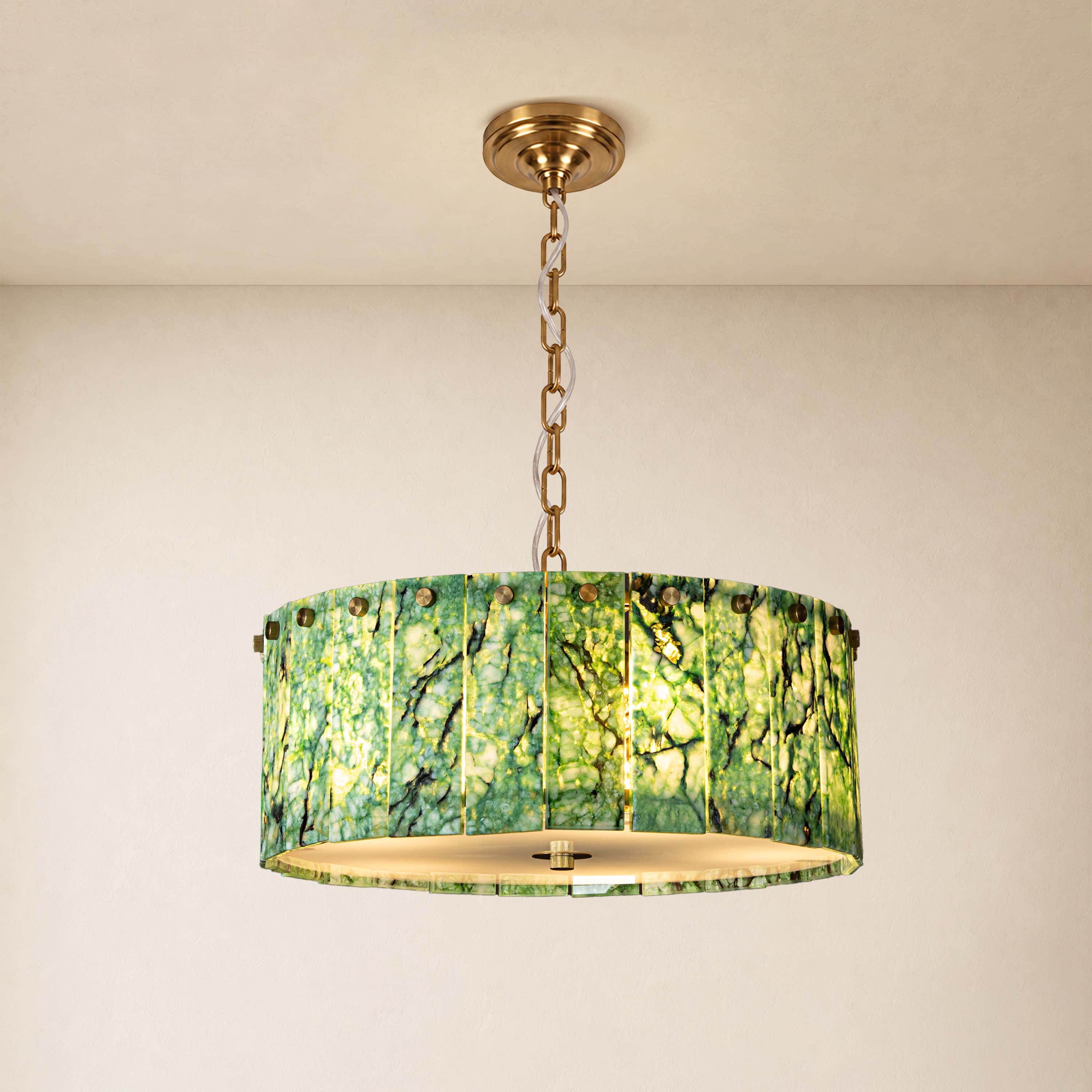 Pietra Green Marble Drum Chandelier 15.7"D