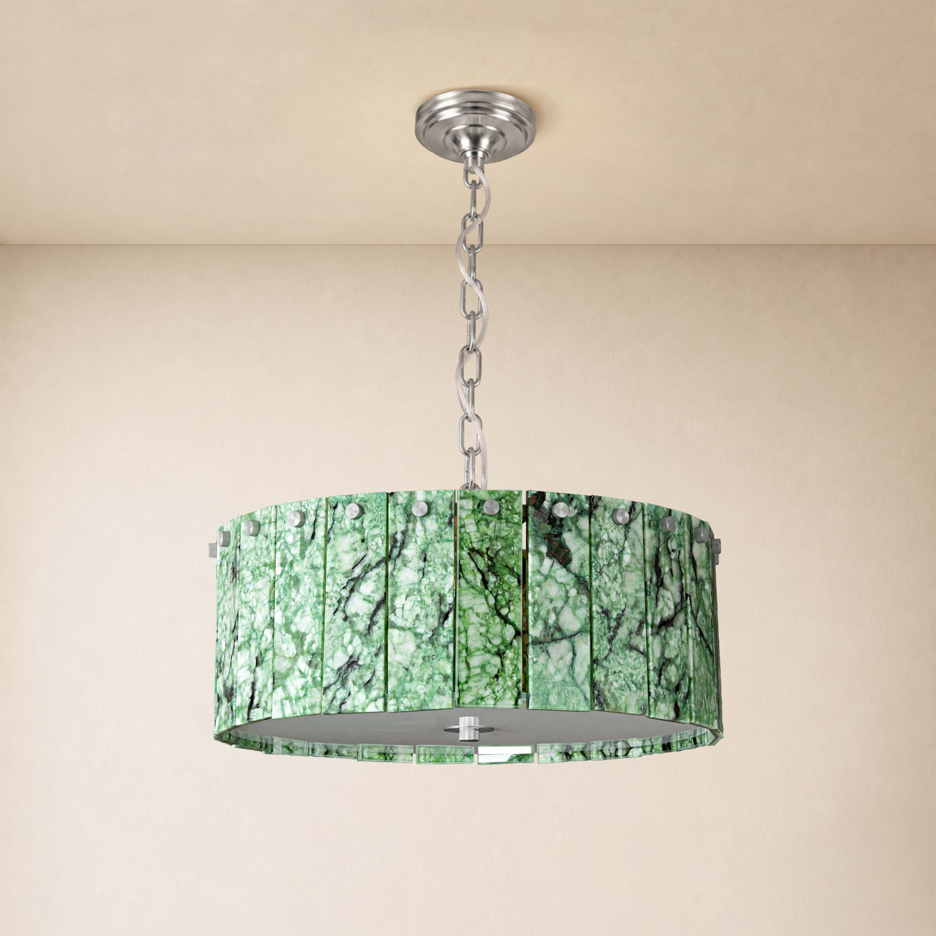 Pietra Green Marble Drum Chandelier 15.7"D