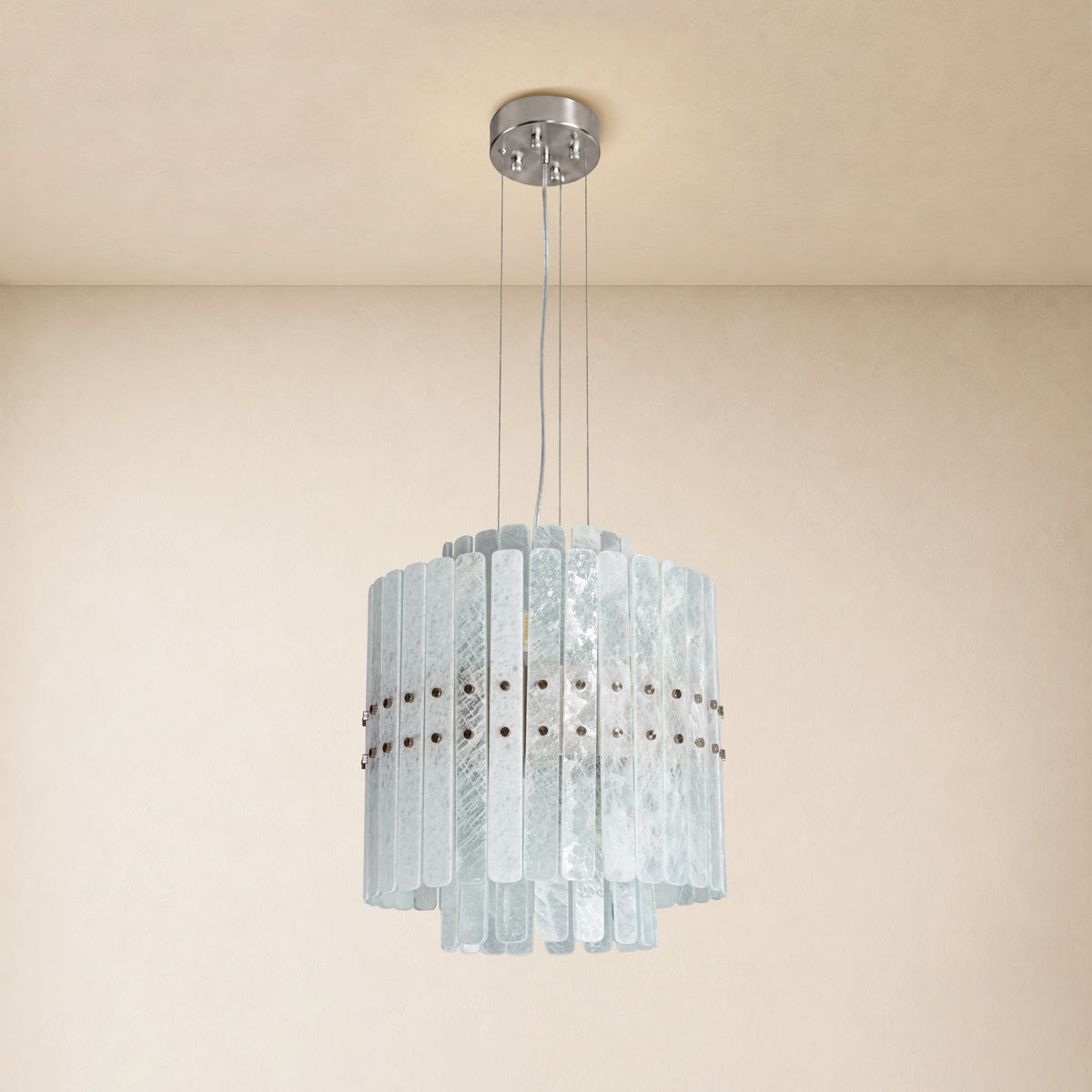 Pietra Arctic White Marble Tiered Chandelier 15.7"D