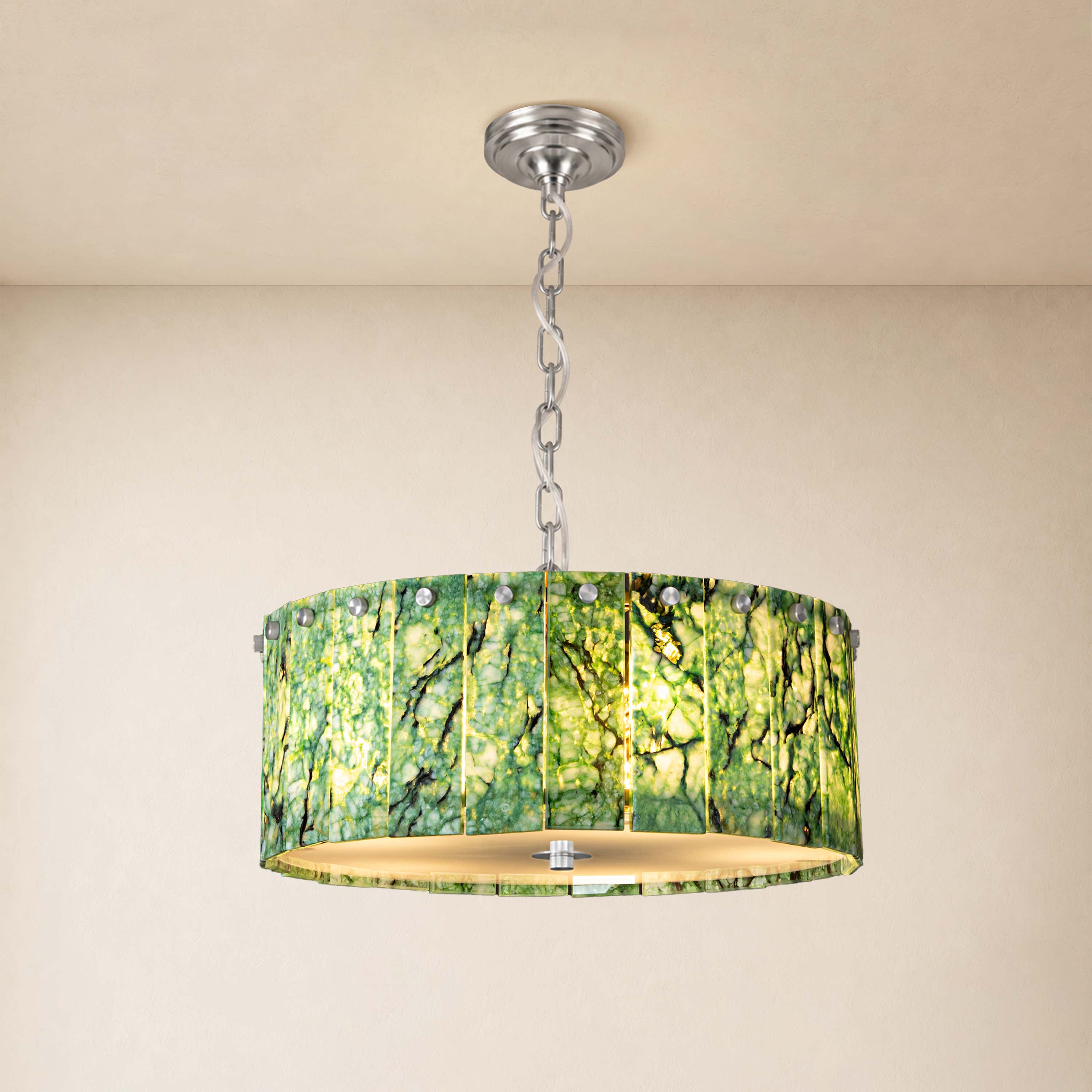 Pietra Green Marble Drum Chandelier 15.7"D