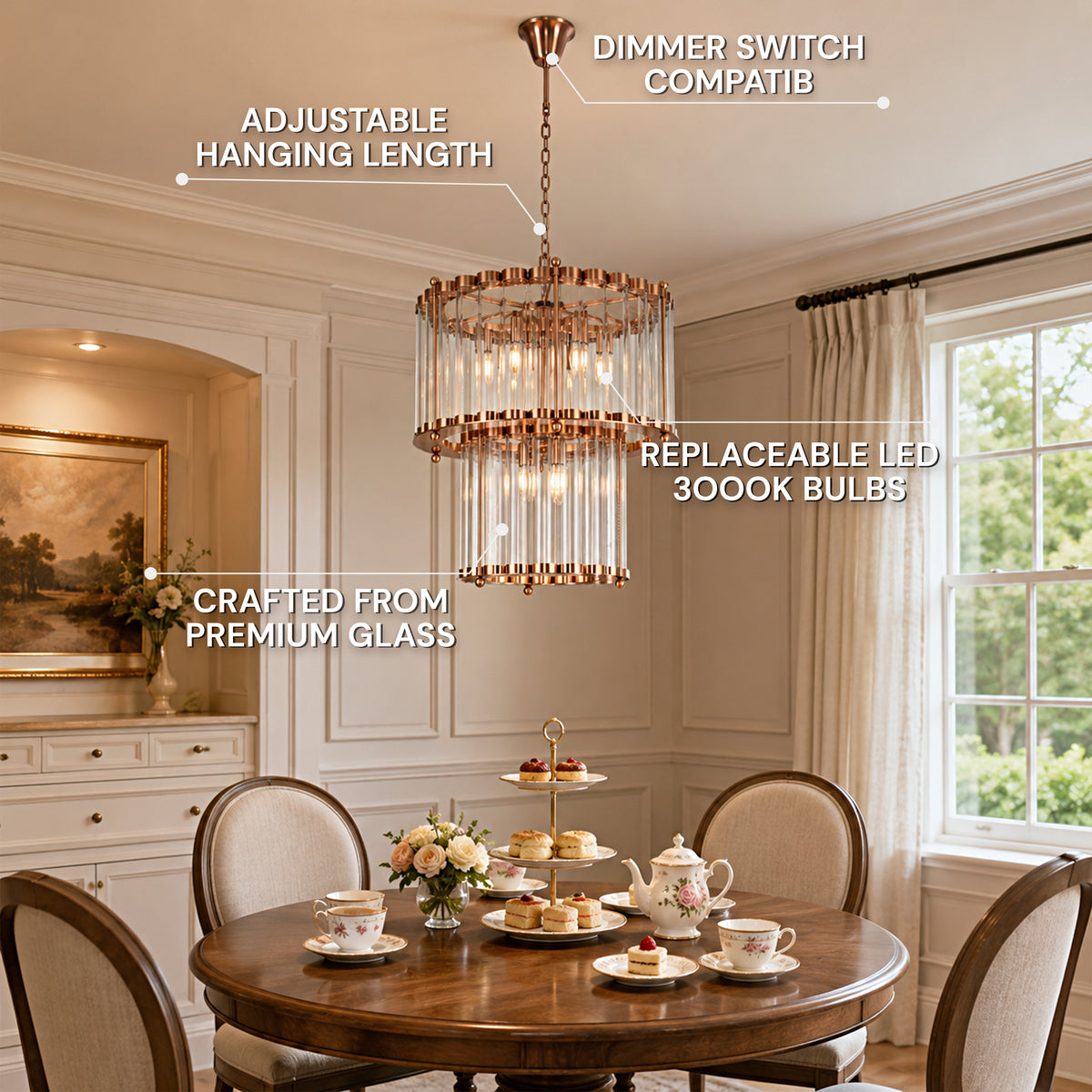 Rovella Glass Rod Tiered Round Chandelier 20.8"D