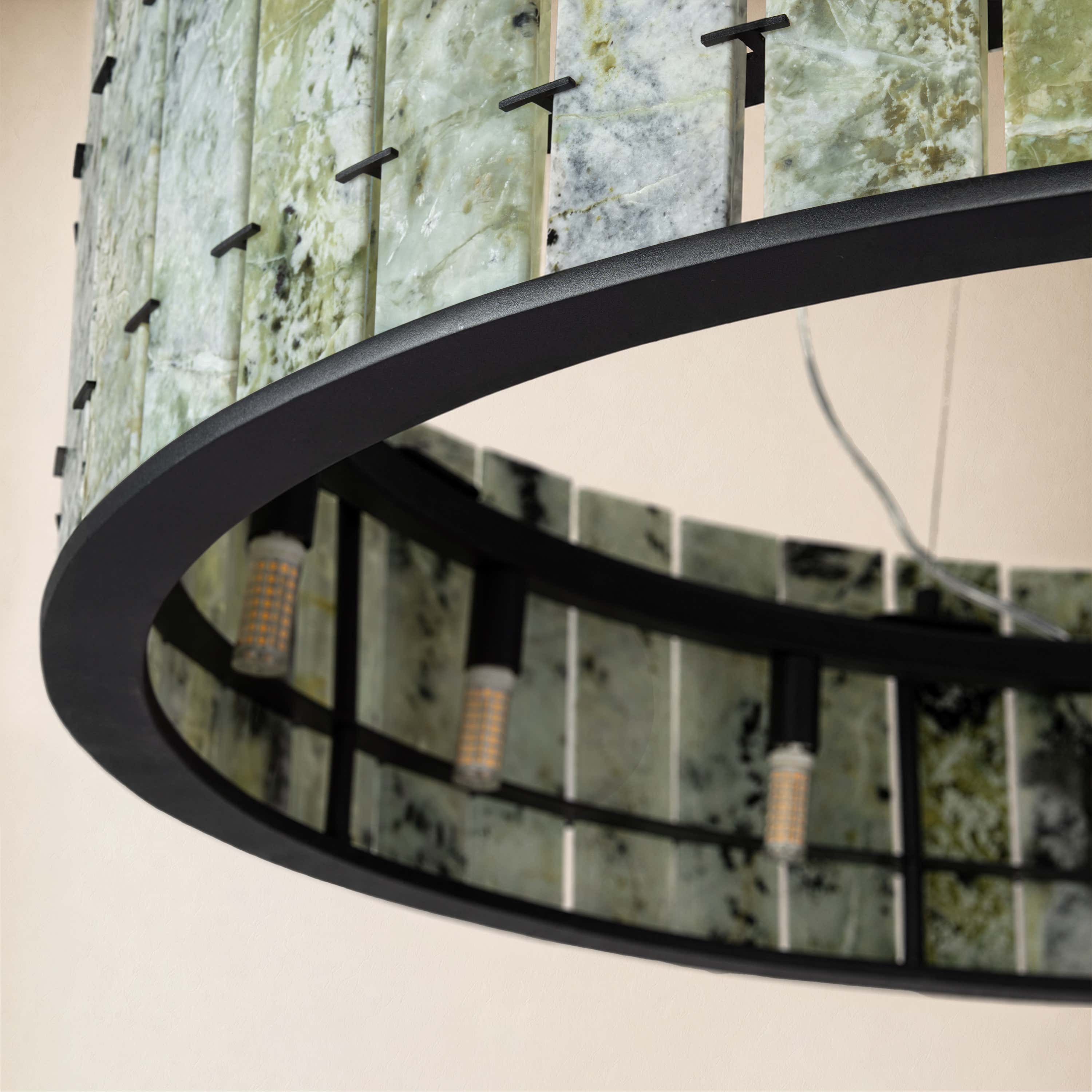 Pietra Verde Stone Drum Chandelier 23.6" 31.4"D