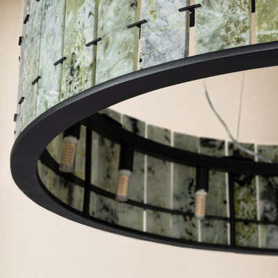 Pietra Verde Stone Drum Chandelier 23.6" 31.4"D