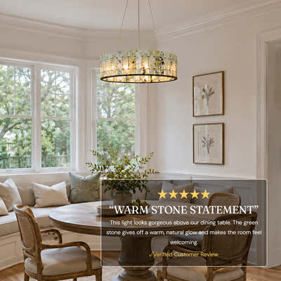 Pietra Verde Stone Drum Chandelier 23.6" 31.4"D