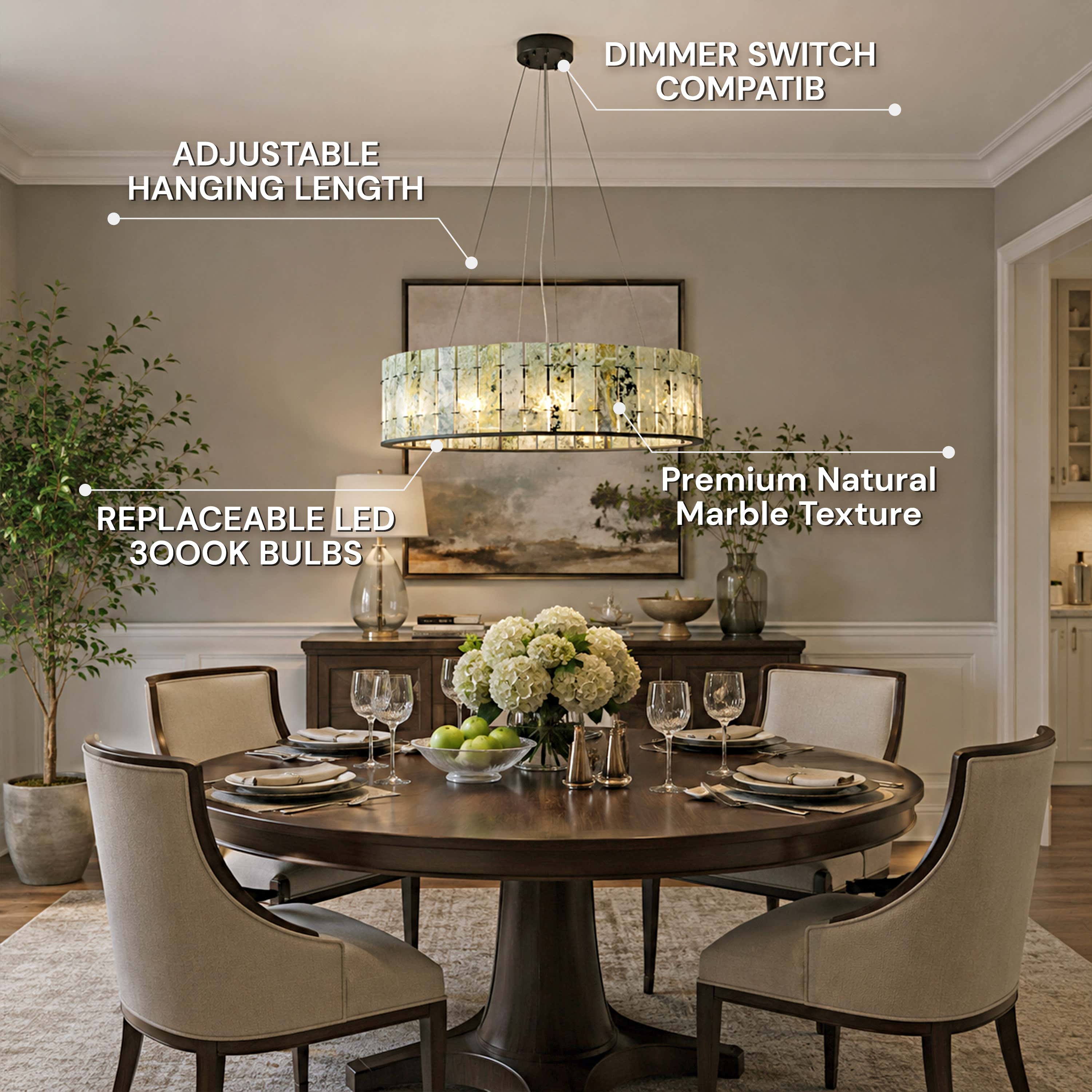 Pietra Verde Stone Drum Chandelier 23.6" 31.4"D