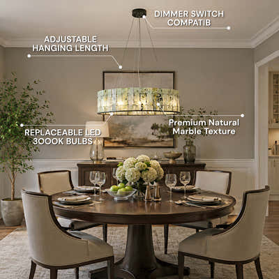 Pietra Verde Stone Drum Chandelier 23.6" 31.4"D