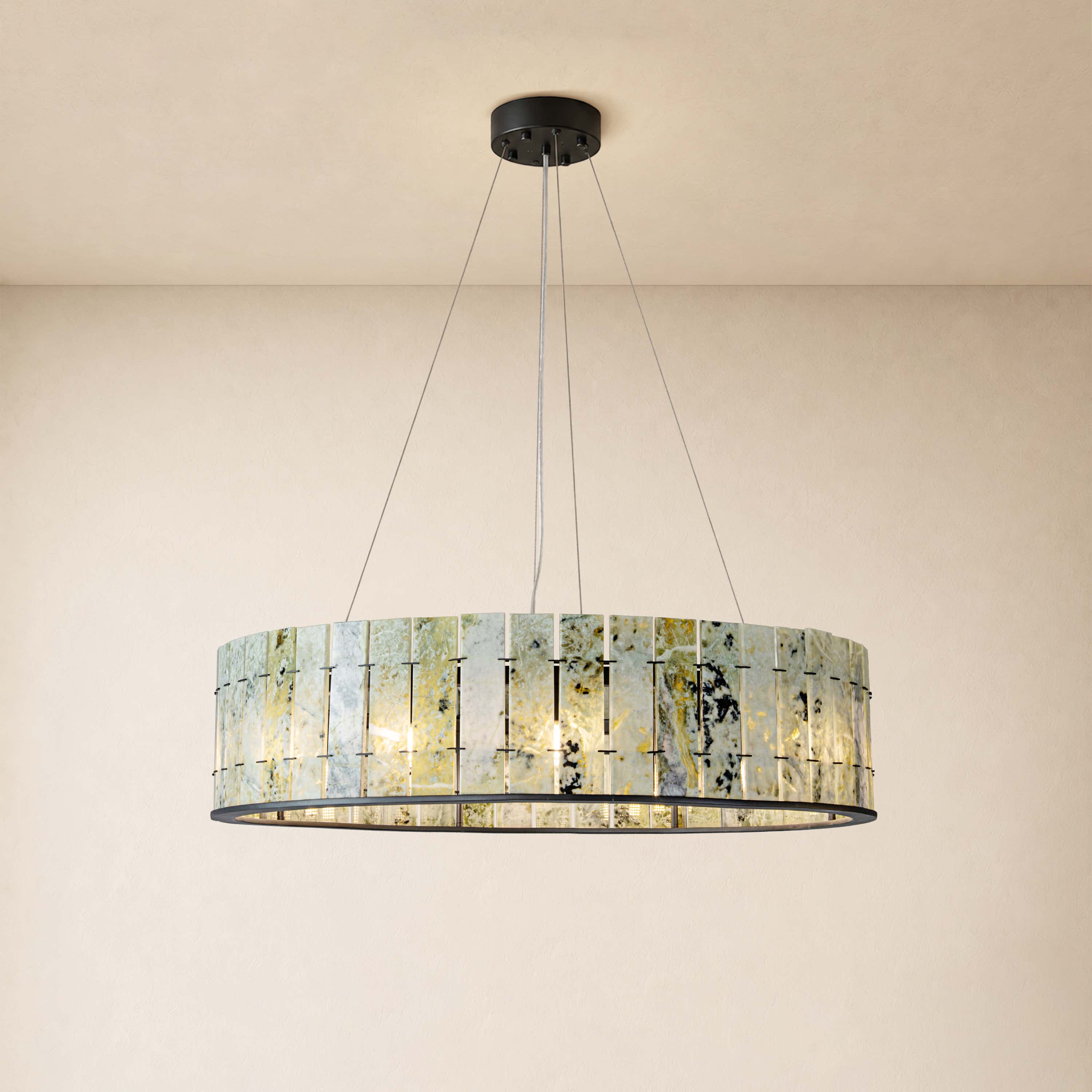 Pietra Verde Stone Drum Chandelier 23.6" 31.4"D