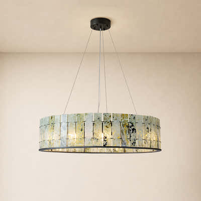 Pietra Verde Stone Drum Chandelier 23.6" 31.4"D