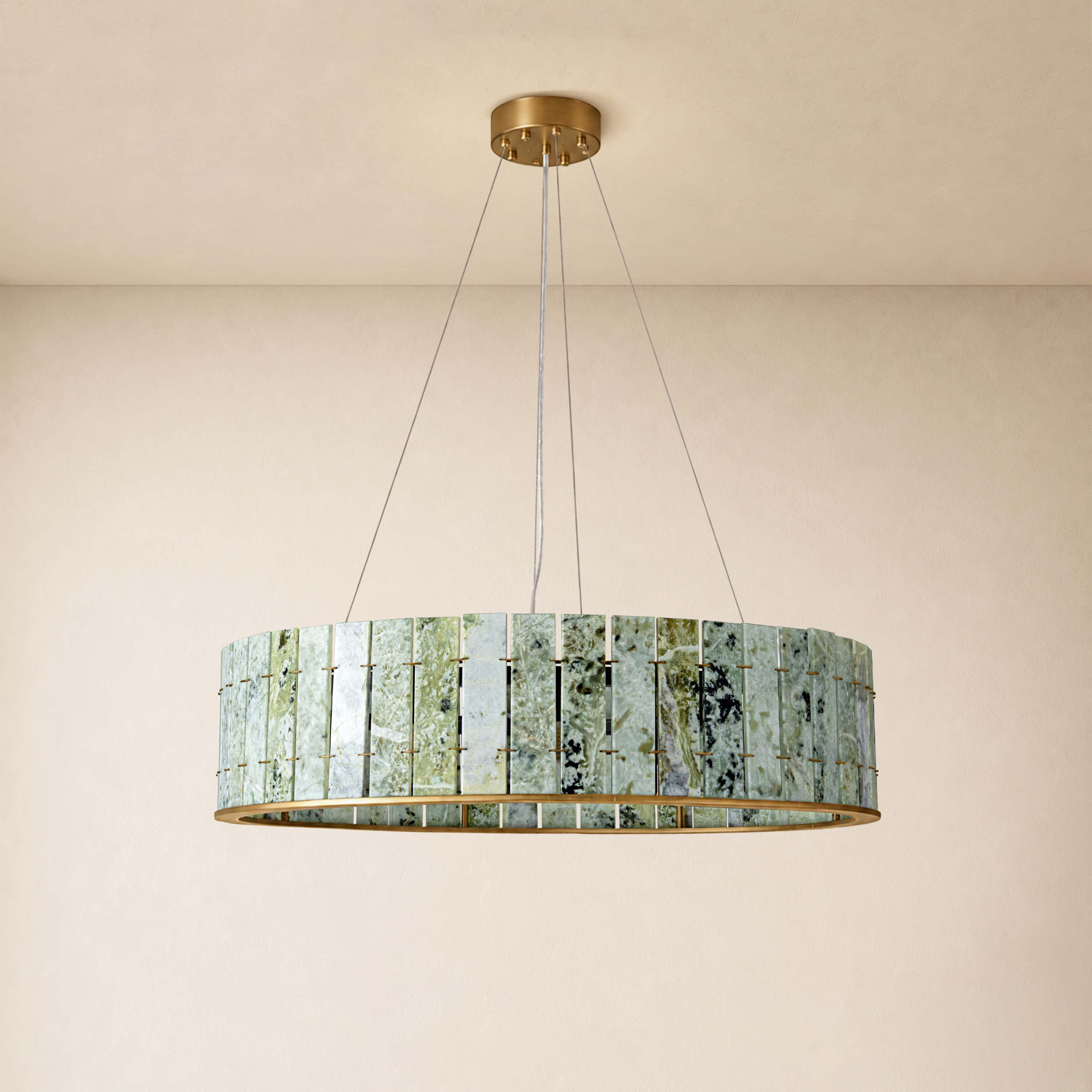 Pietra Verde Stone Drum Chandelier 23.6" 31.4"D
