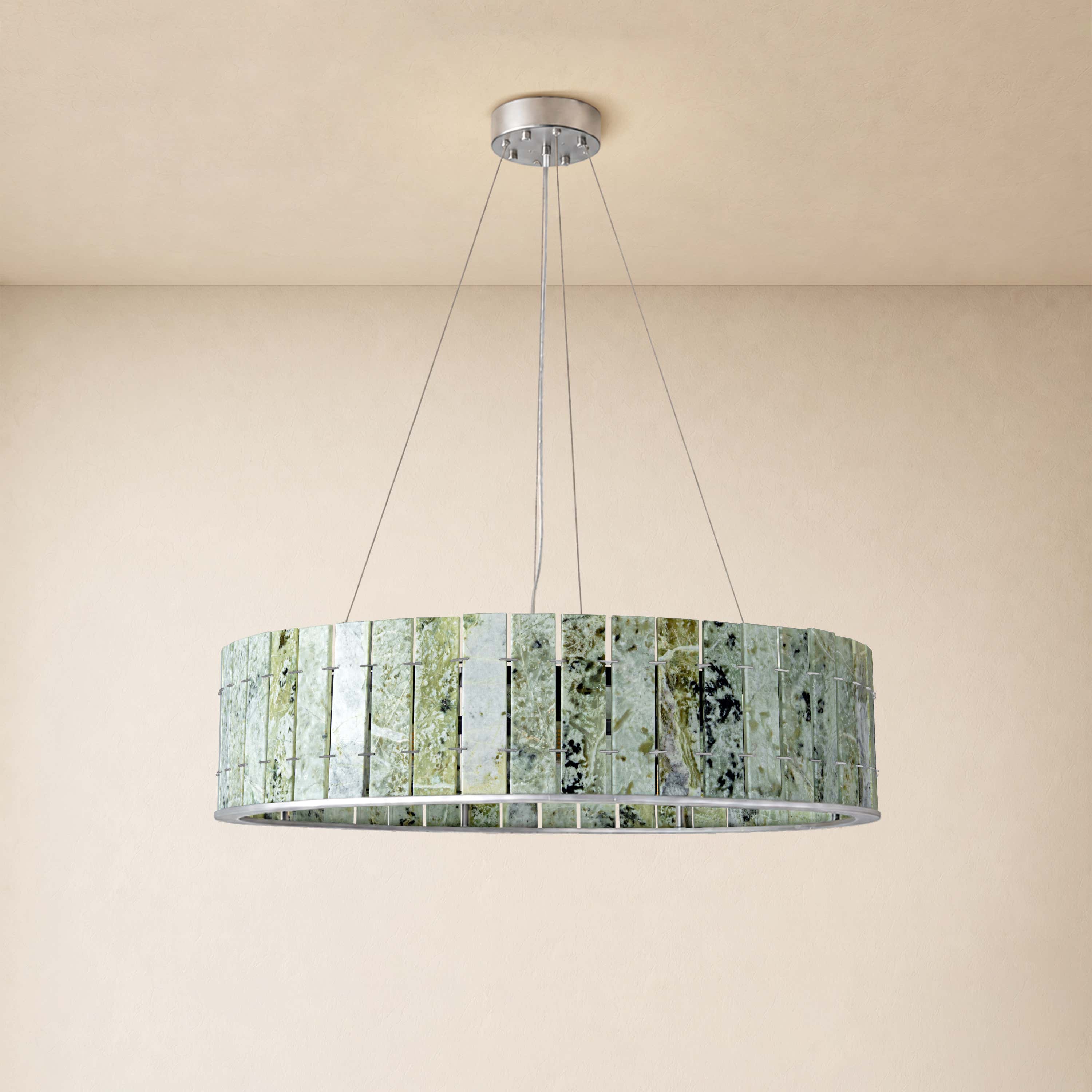 Pietra Verde Stone Drum Chandelier 23.6" 31.4"D