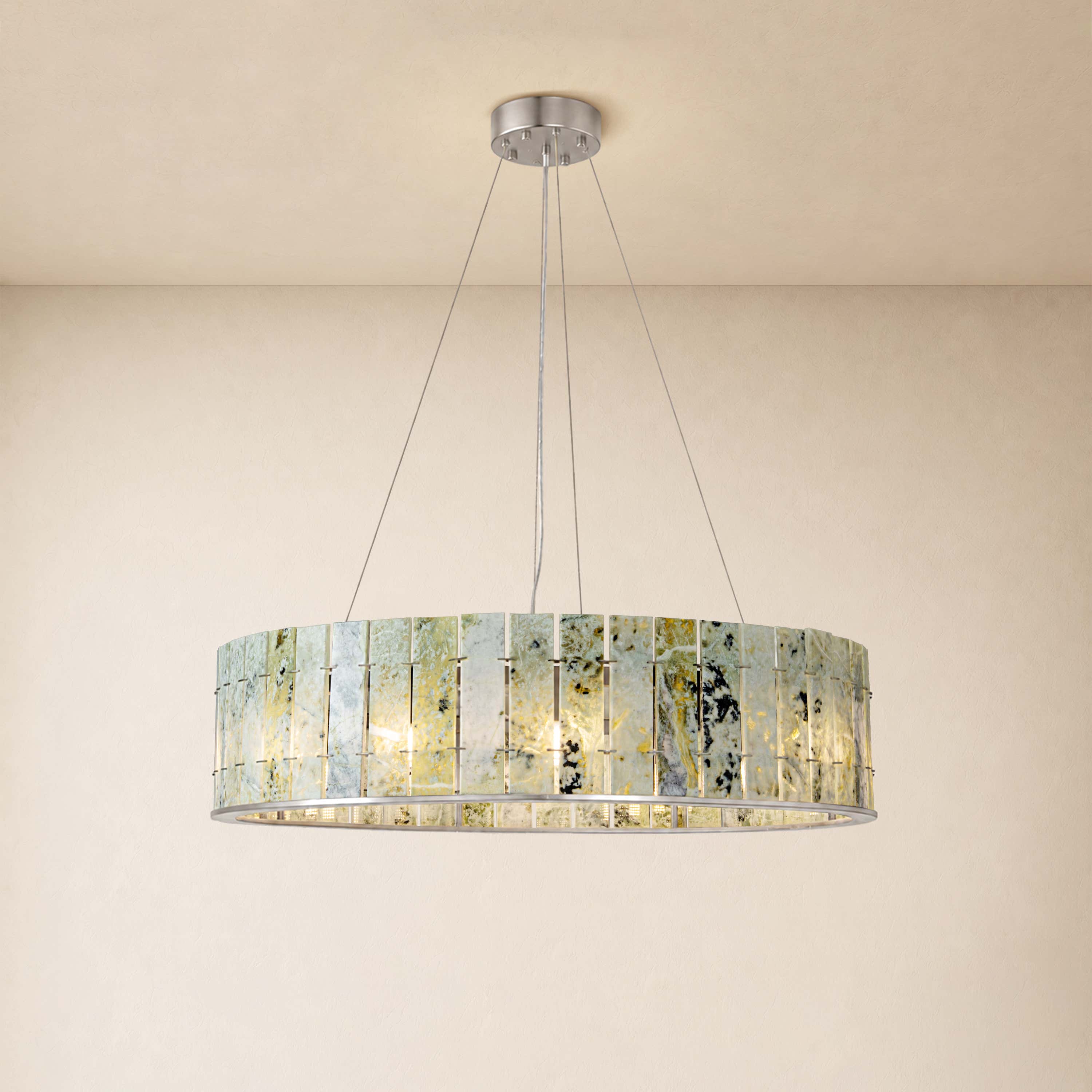 Pietra Verde Stone Drum Chandelier 23.6" 31.4"D