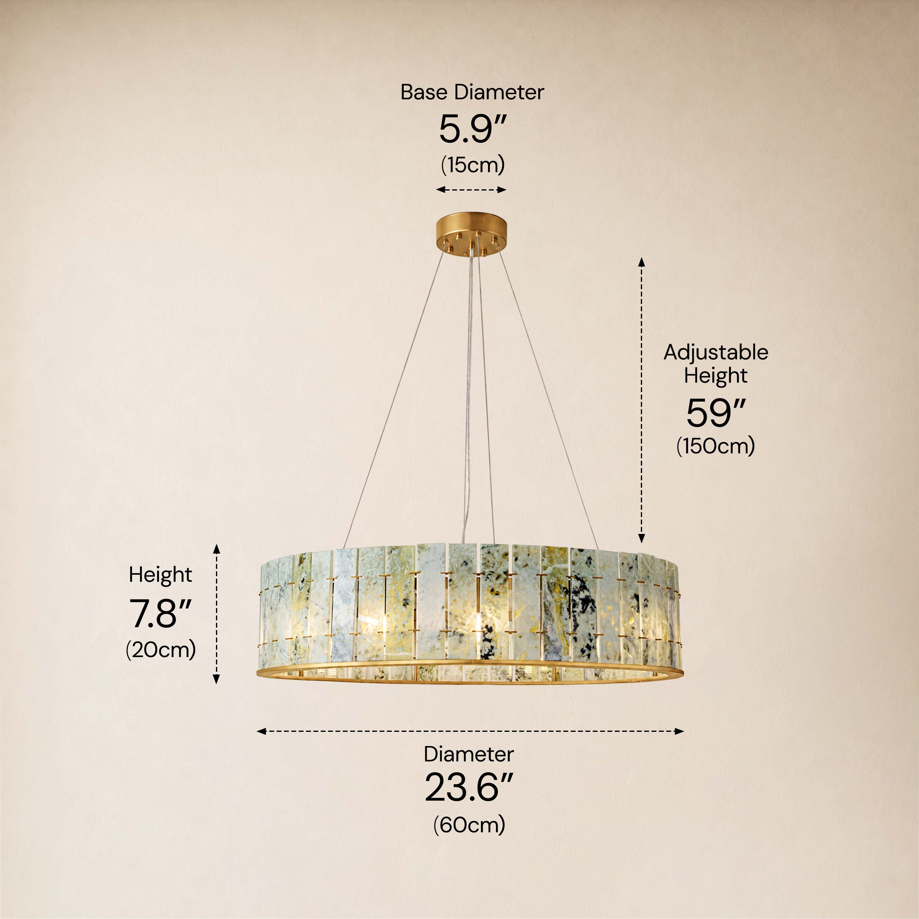 Pietra Verde Stone Drum Chandelier 23.6" 31.4"D
