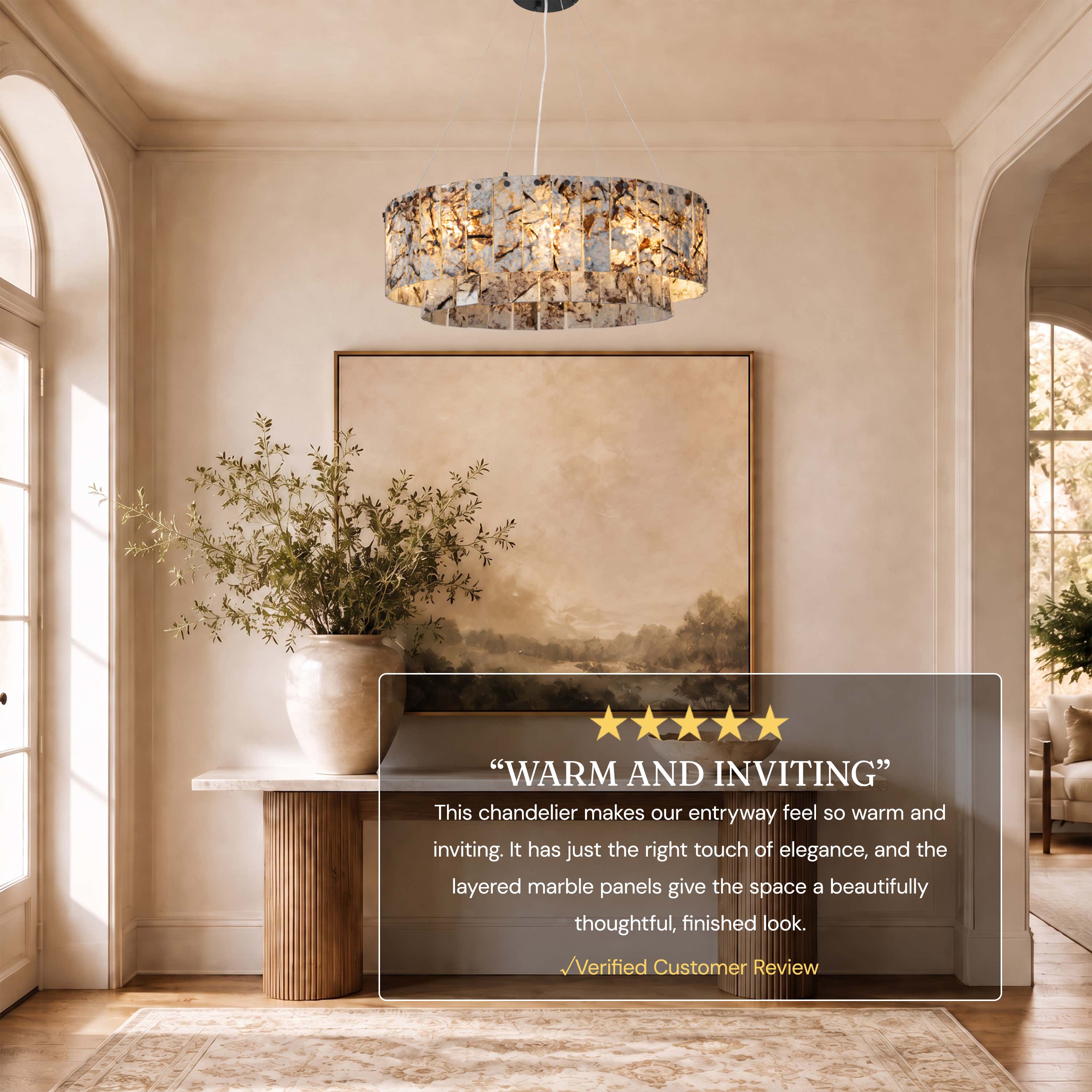 Pietra Quartzite Drum Chandelier 23.6"D