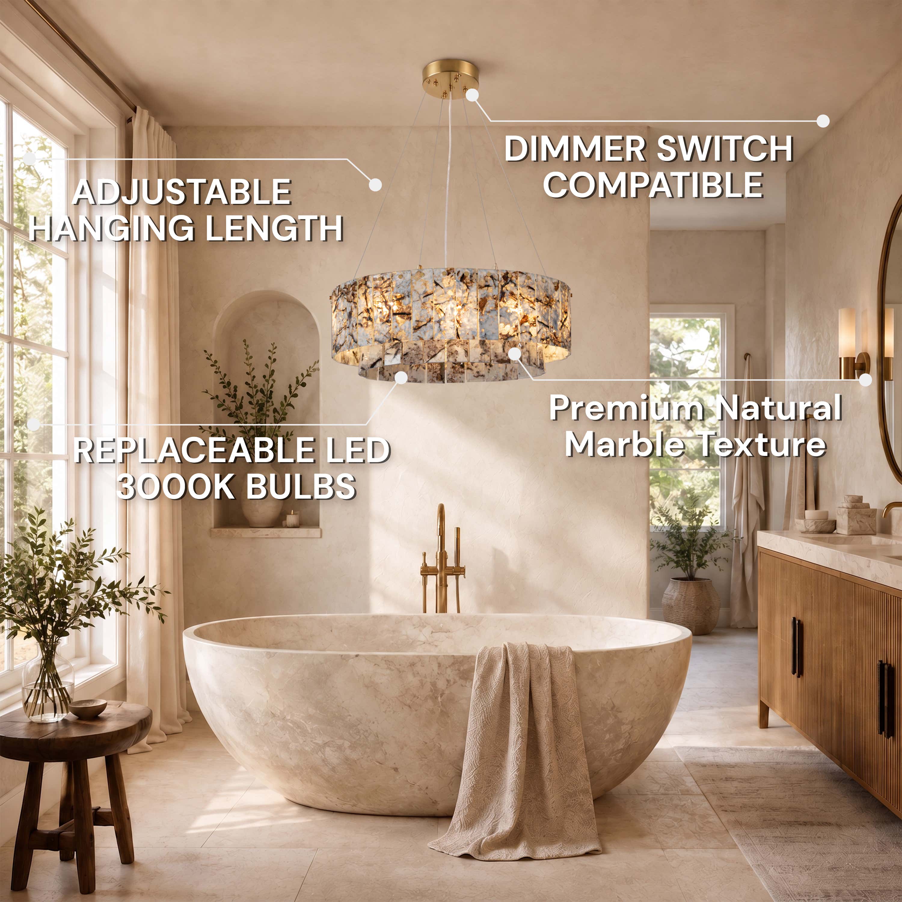 Pietra Quartzite Drum Chandelier 23.6"D