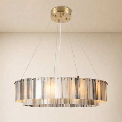 Pietra Striped Marble Round Drum Chandelier 23.6"D