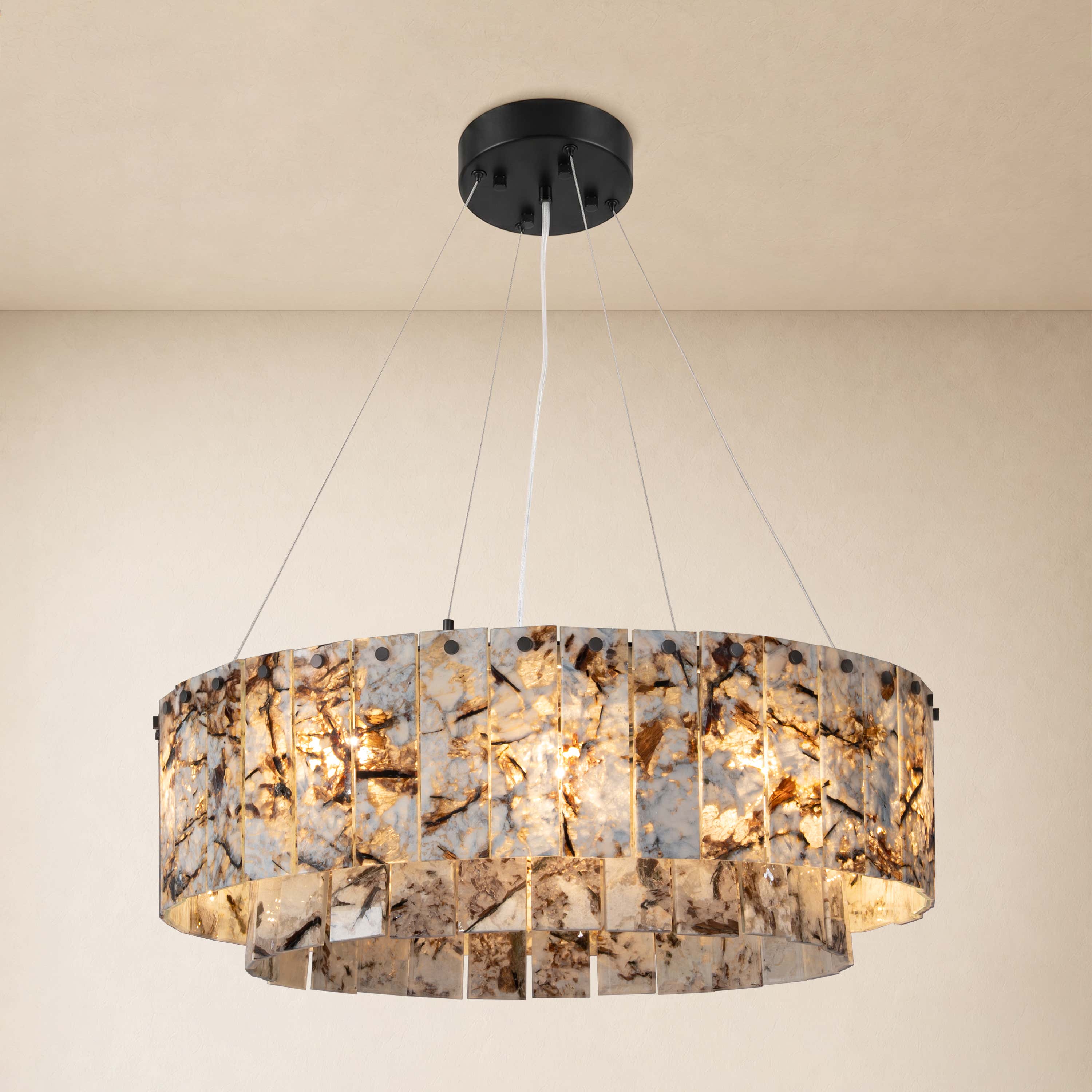 Pietra Quartzite Drum Chandelier 23.6"D