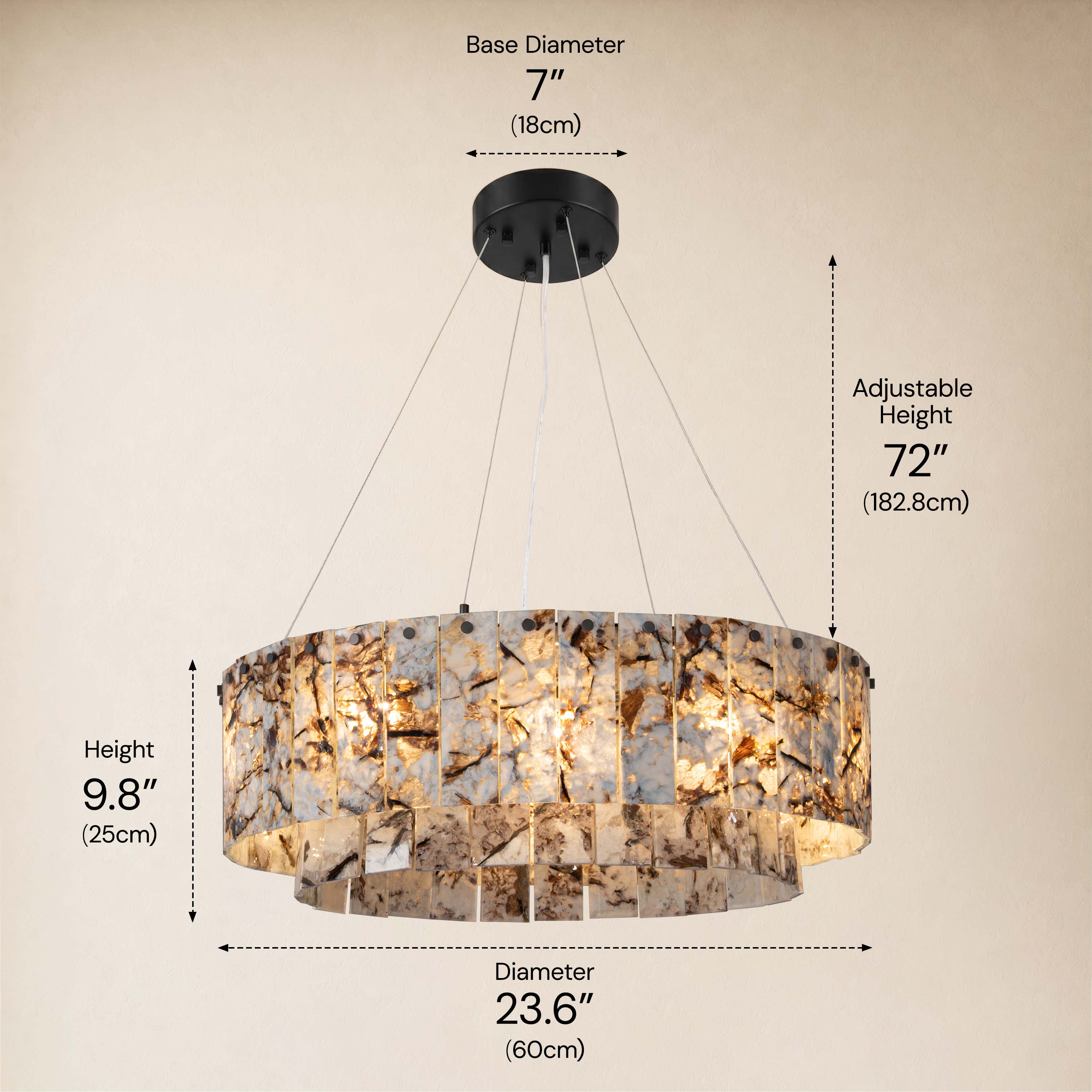 Pietra Quartzite Drum Chandelier 23.6"D