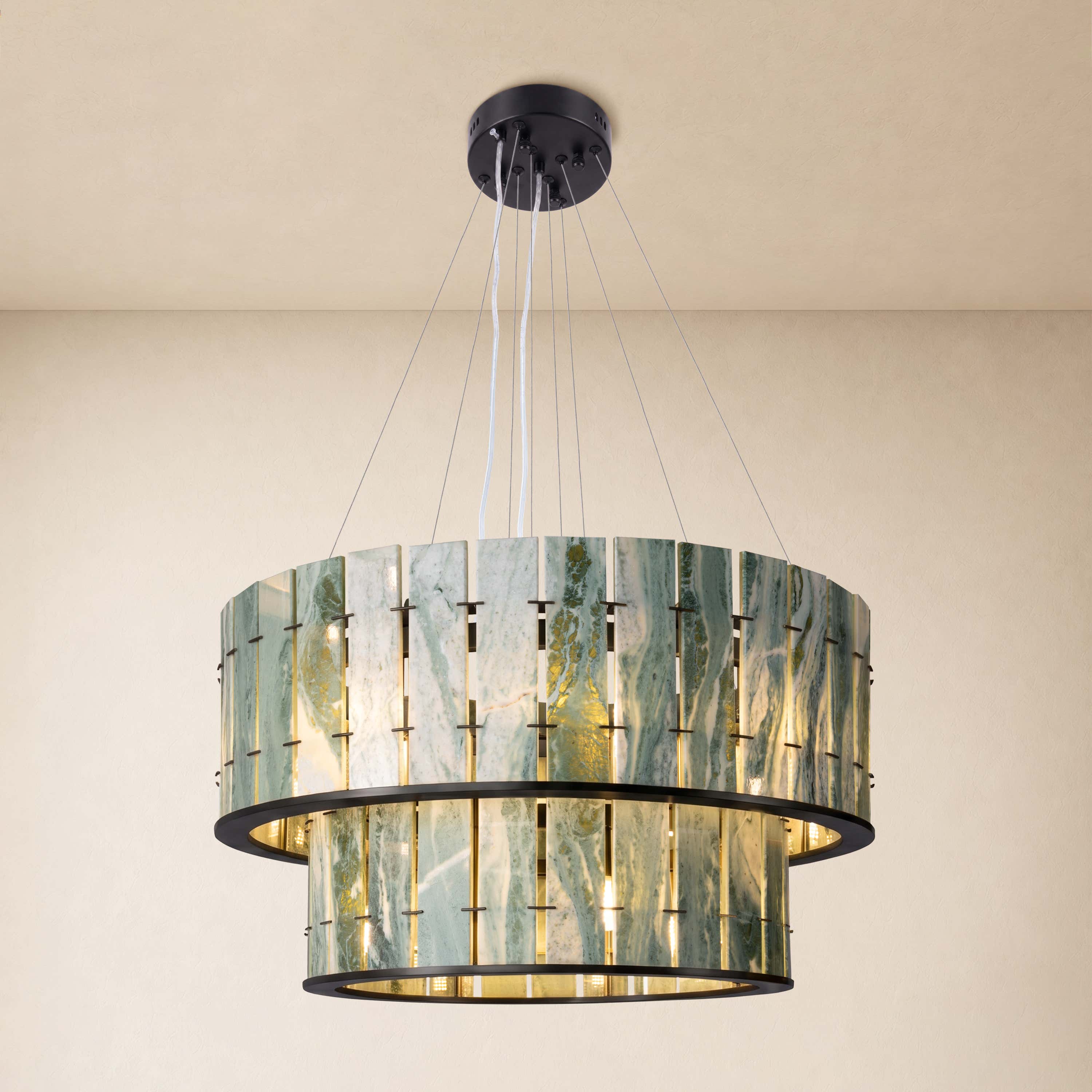 Pietra Verde Stone Two-Tier Round Chandelier 25.5"D