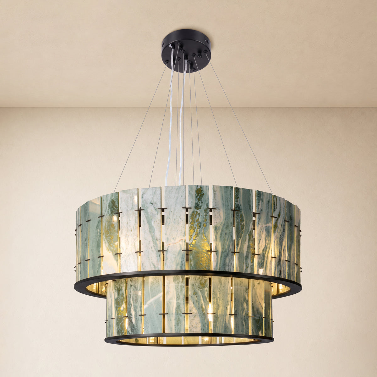 Pietra Victoria Green Marble Two-Tier Round Chandelier 25.5"D
