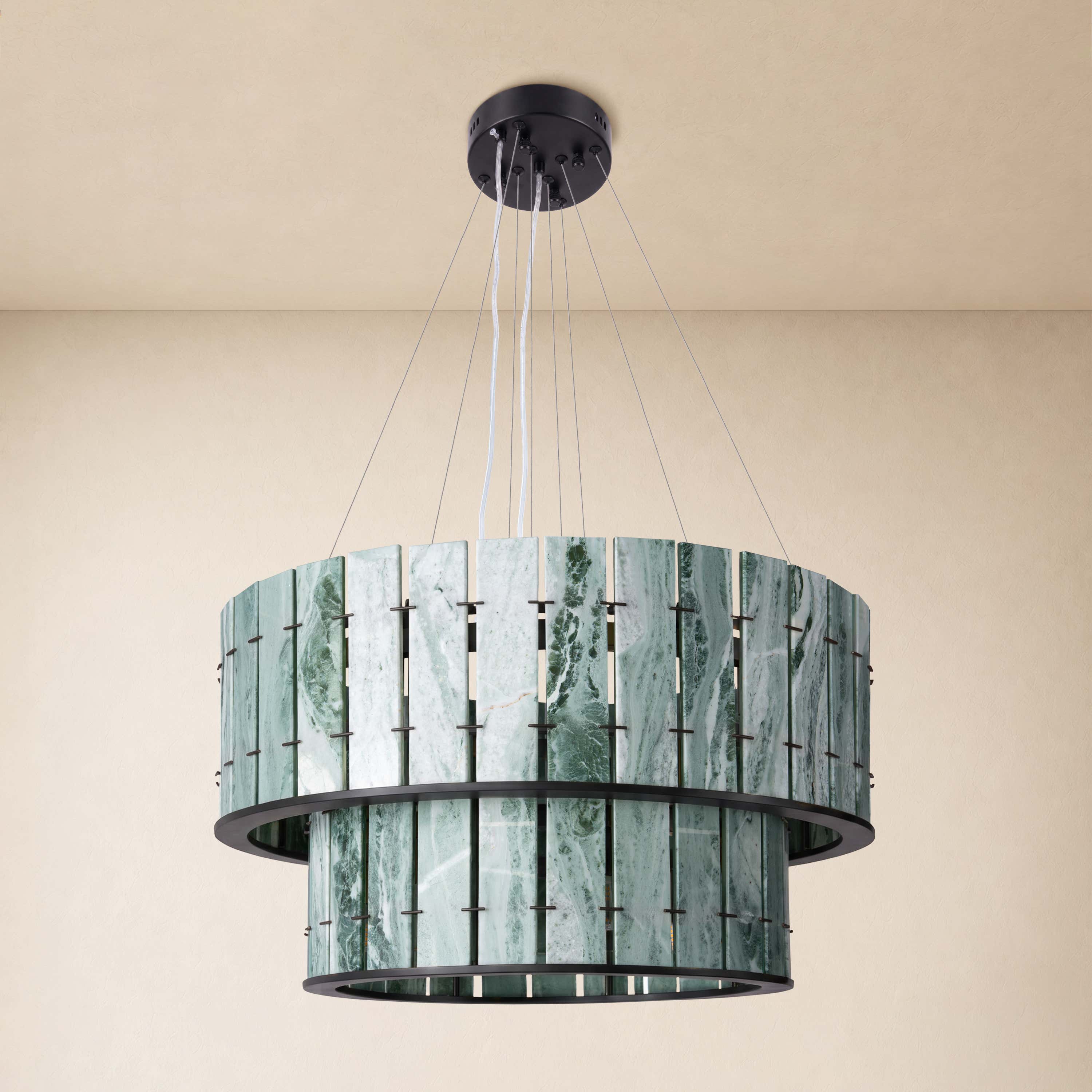 Pietra Verde Stone Two-Tier Round Chandelier 25.5"D