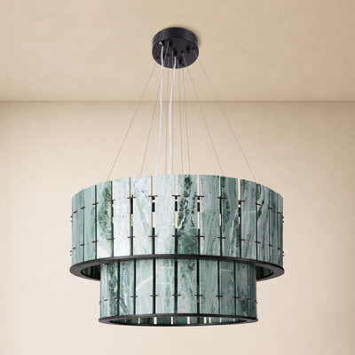 Pietra Verde Stone Two-Tier Round Chandelier 25.5"D