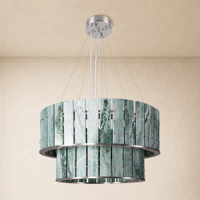 Pietra Verde Stone Two-Tier Round Chandelier 25.5"D