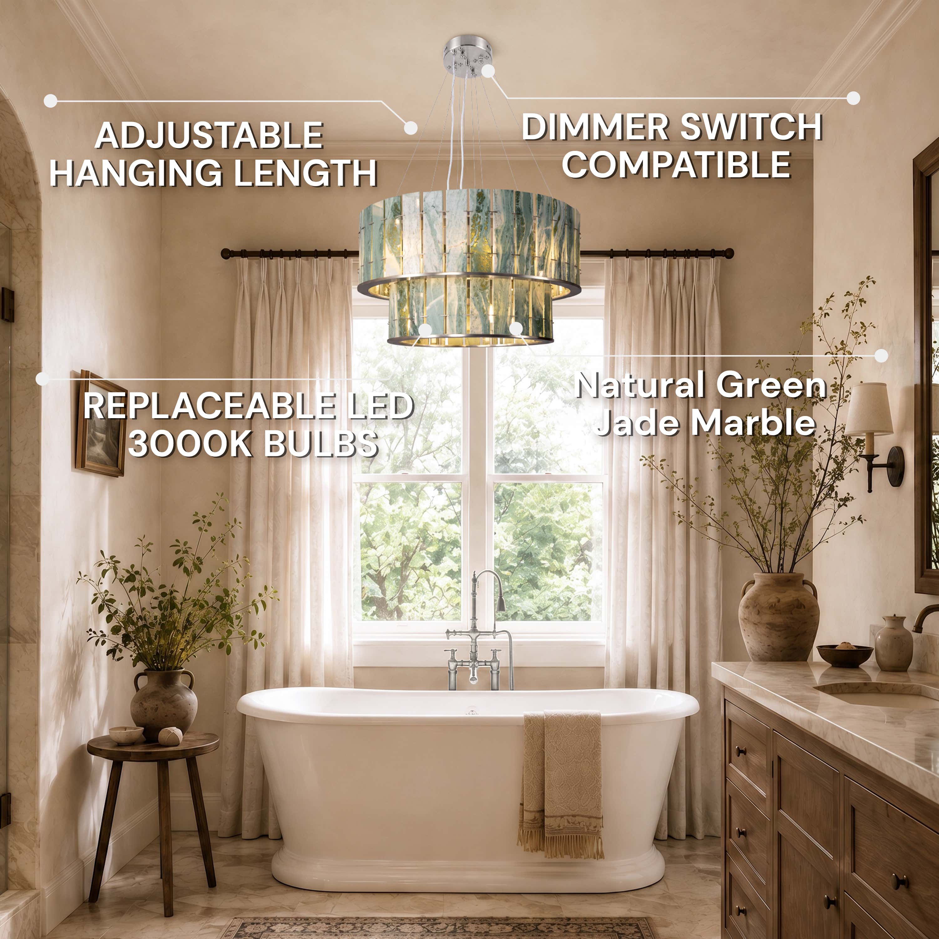 Pietra Verde Stone Two-Tier Round Chandelier 25.5"D