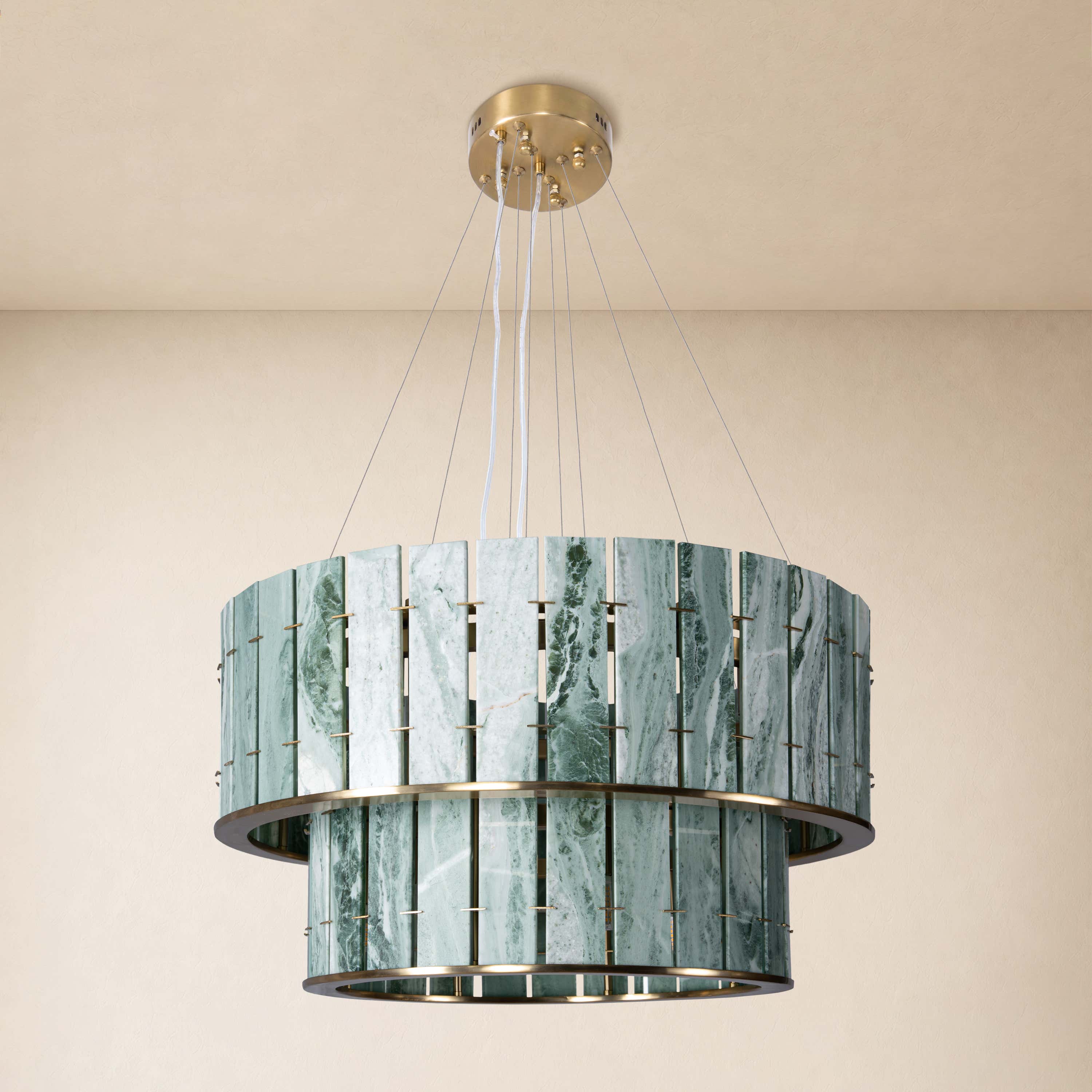 Pietra Verde Stone Two-Tier Round Chandelier 25.5"D