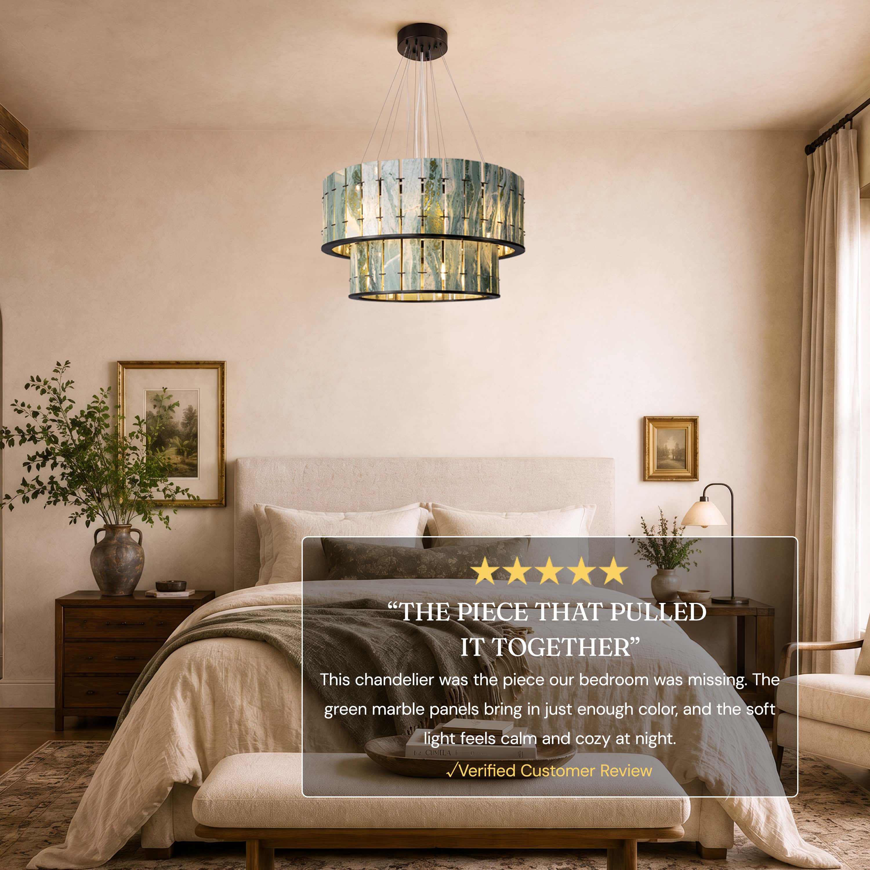 Pietra Verde Stone Two-Tier Round Chandelier 25.5"D