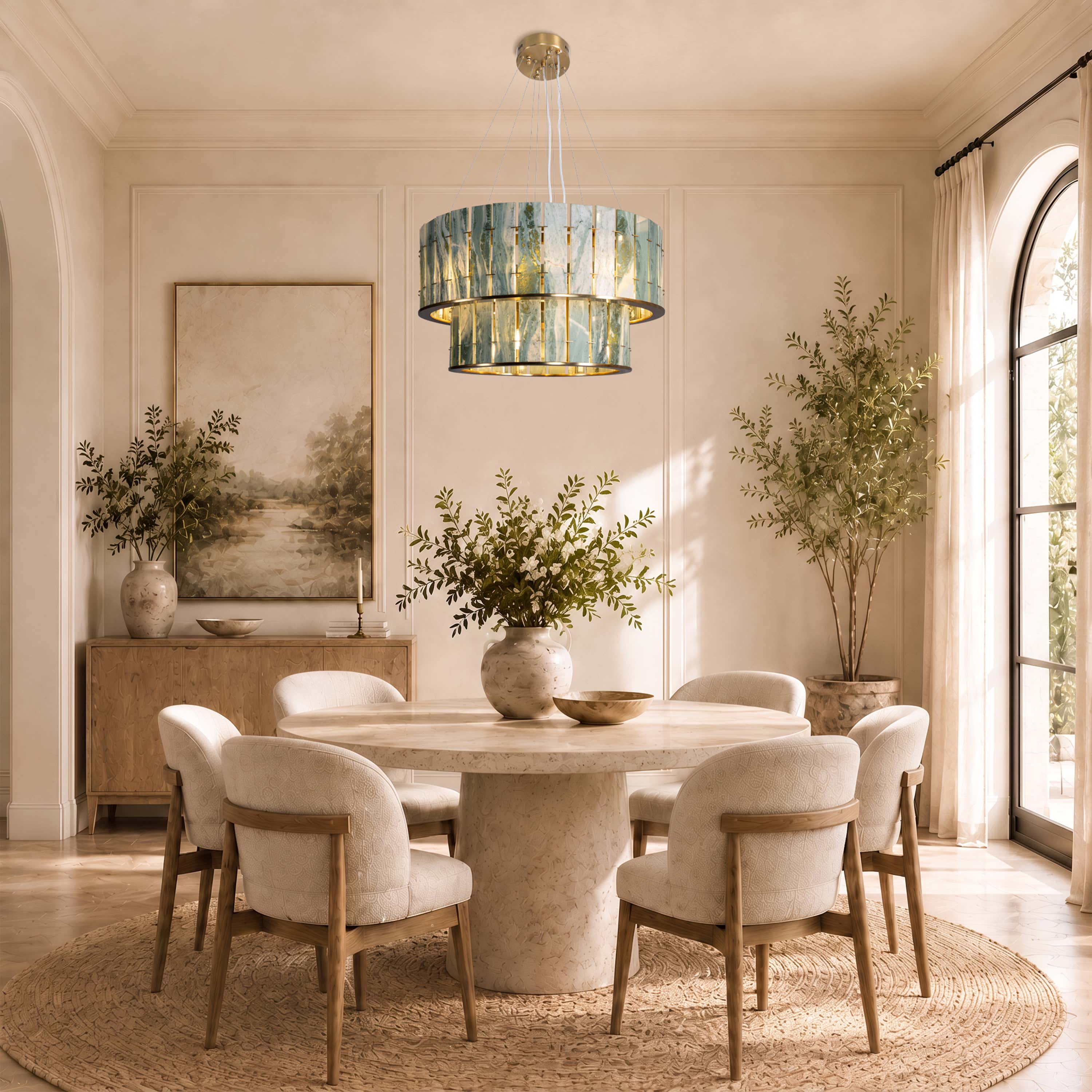 Pietra Verde Stone Two-Tier Round Chandelier 25.5"D