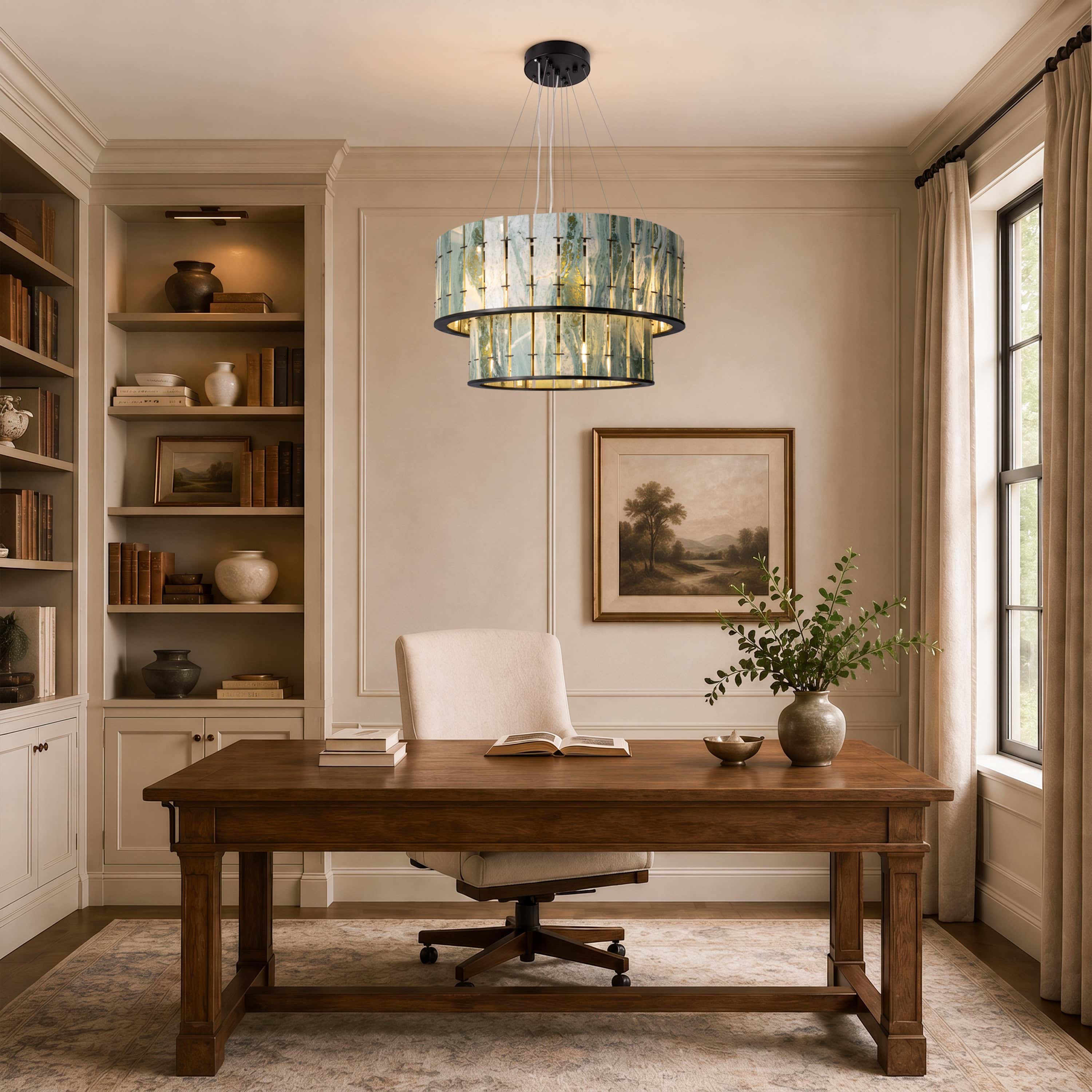 Pietra Verde Stone Two-Tier Round Chandelier 25.5"D